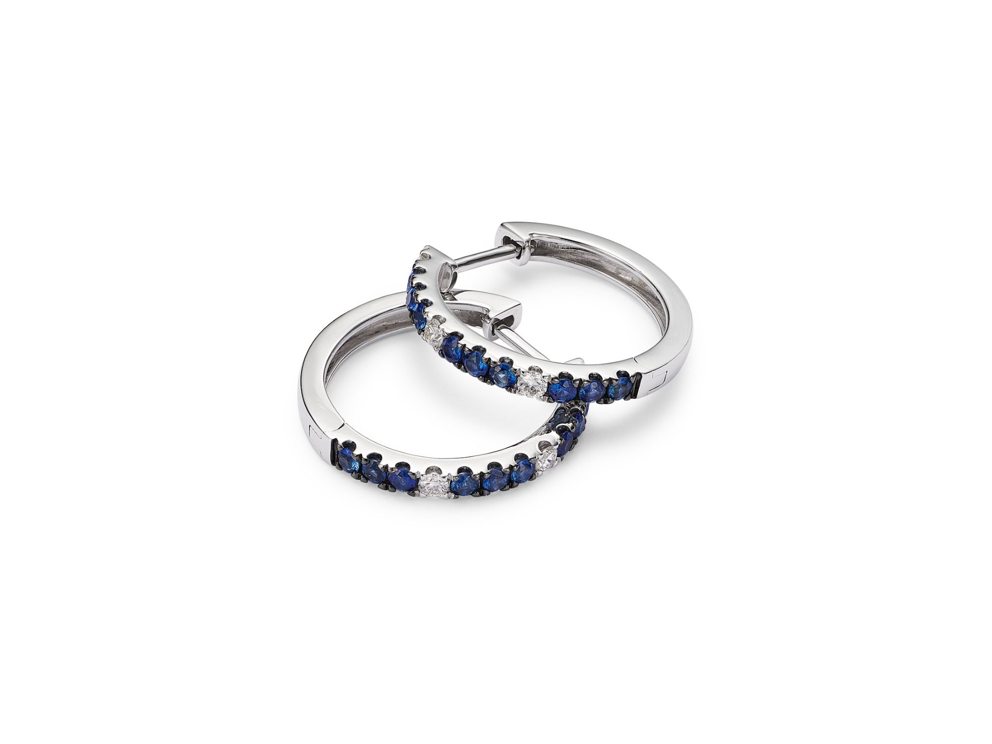 14K White Gold Hoop Earrings with Sapphires & Diamonds — Image 3