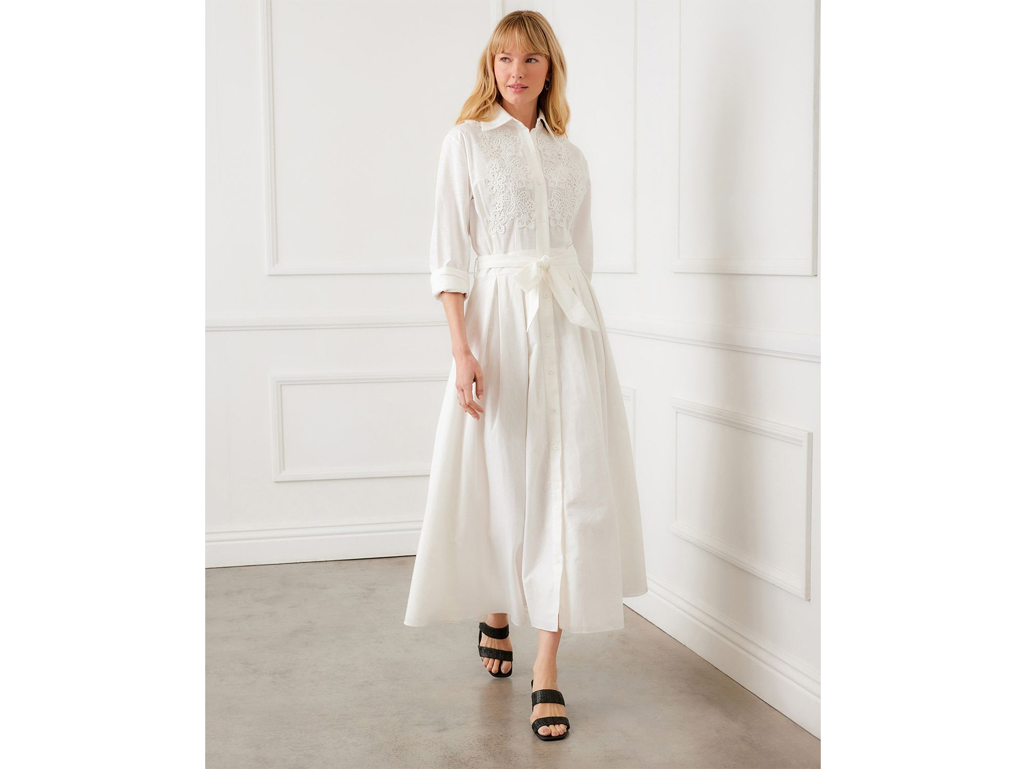 Lace Appliqué Midi Shirt Dress — Image 4