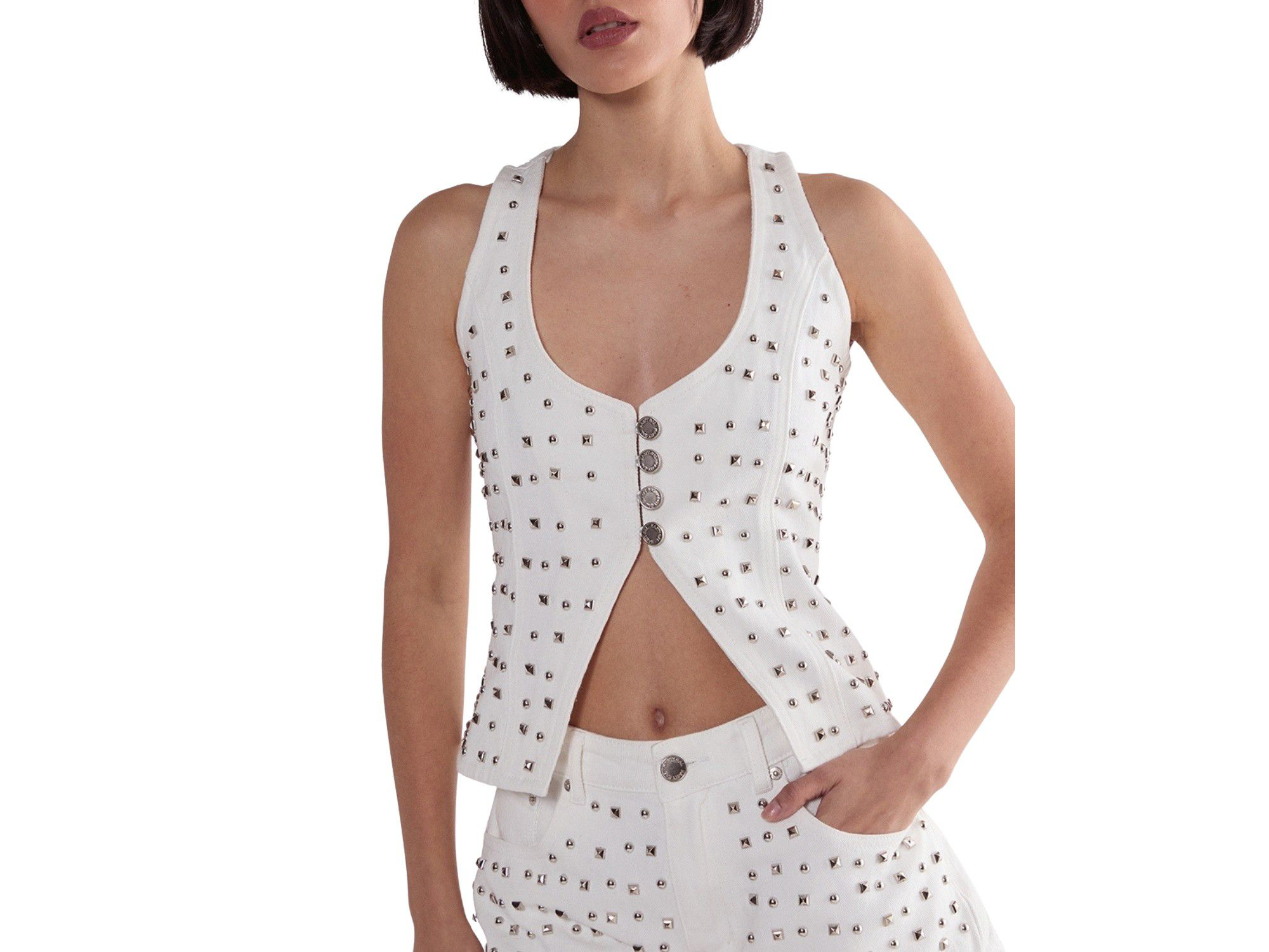 Studded Denim Corset Top - Image 1
