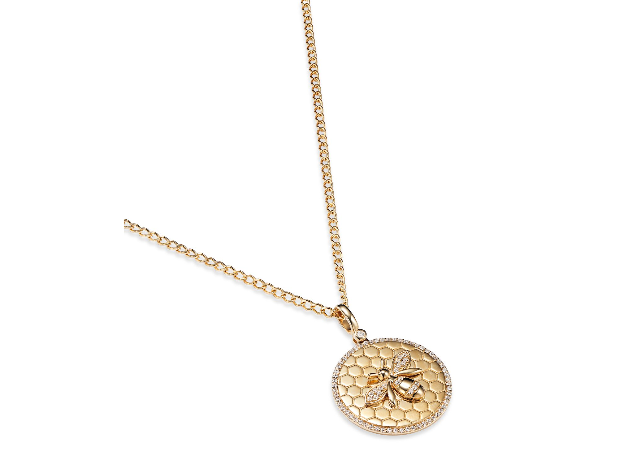 Diamond Bumble Bee Disc Pendant Necklace in 14K Yellow Gold, 0.25 tcw — Image 4