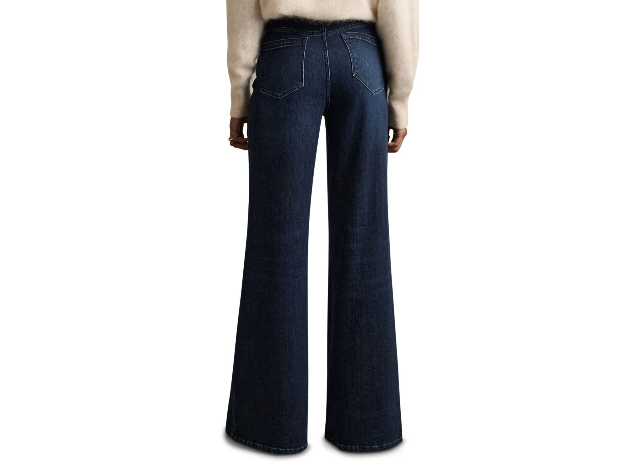Petite Wide Leg Mid Rise Jeans in Dark Blue — Image 4