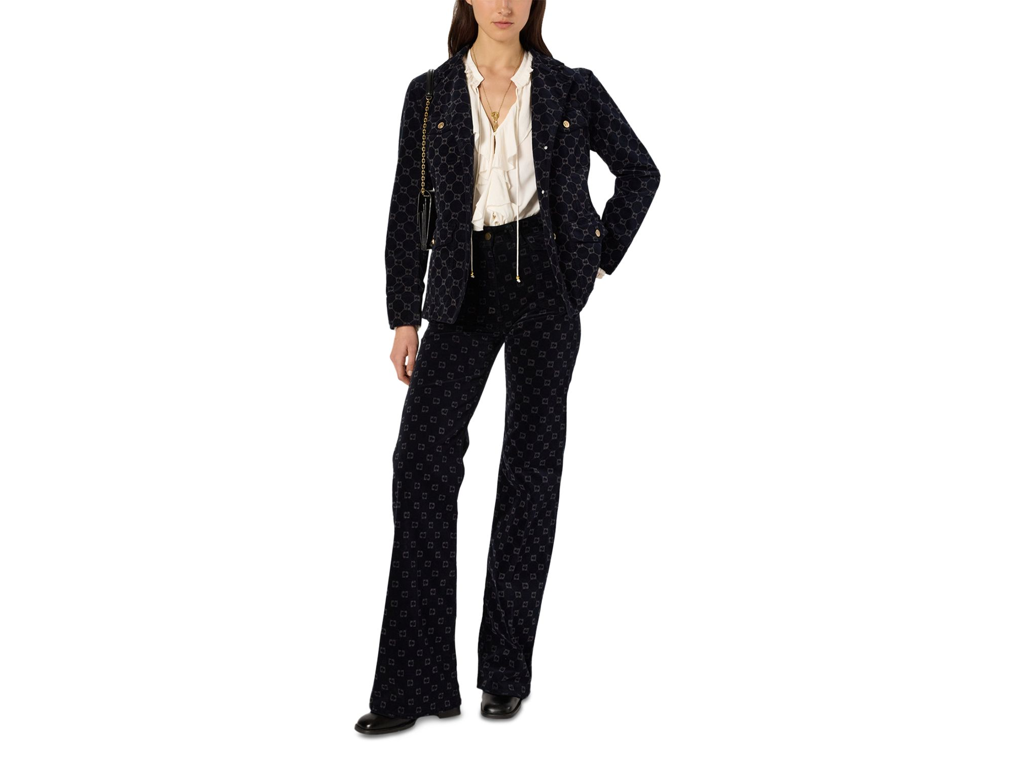 Anna Monogrammed Flared Jeans in Navy — Image 3