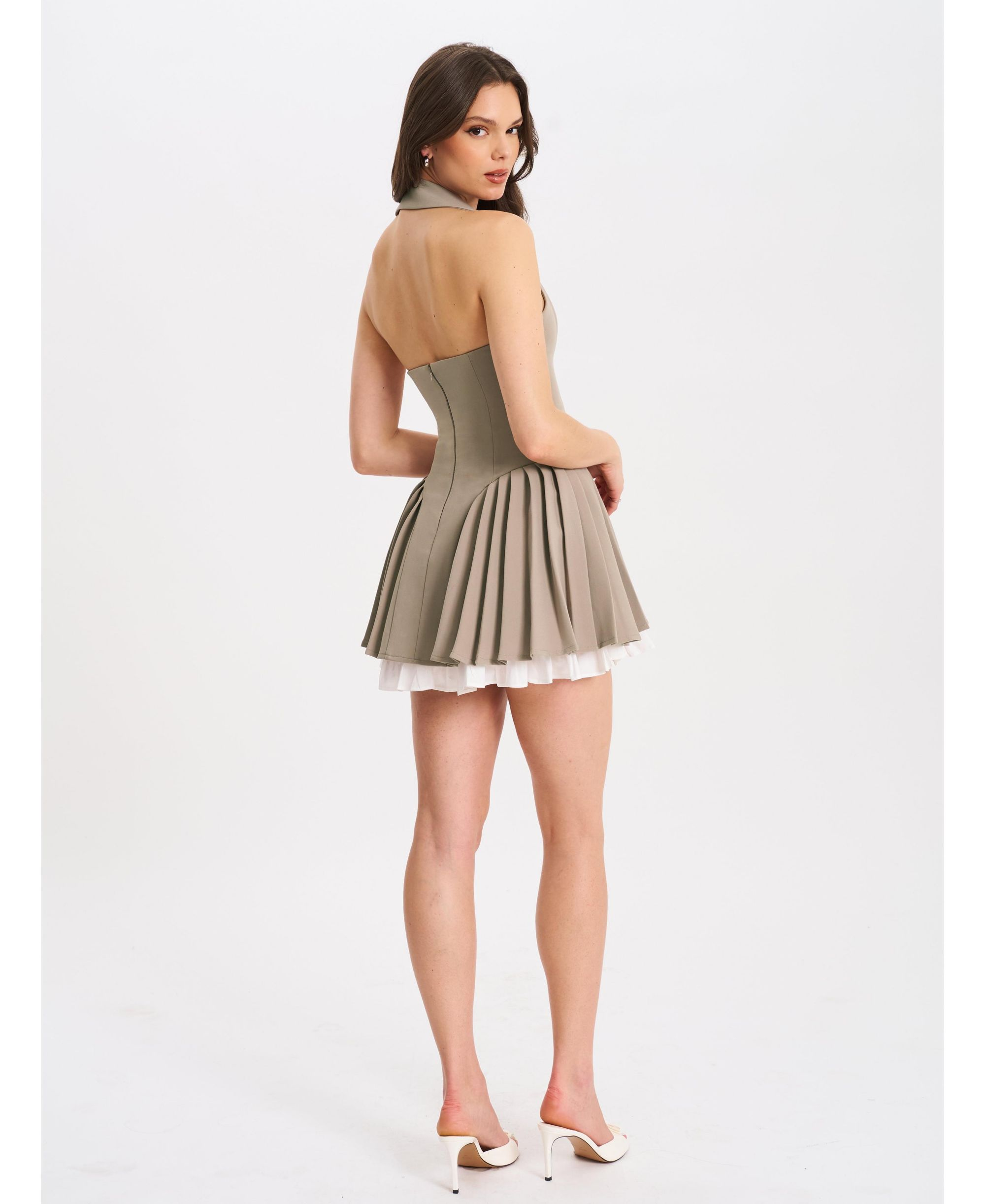 Hazel A-Line Halter Neck Pleated Mini Dress — Image 4
