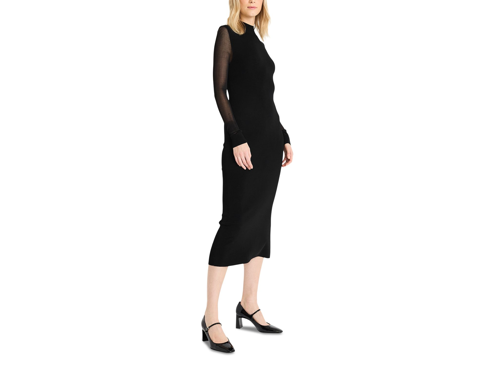 Long Sleeve Mock Neck Sheath Midi Dress — Image 3