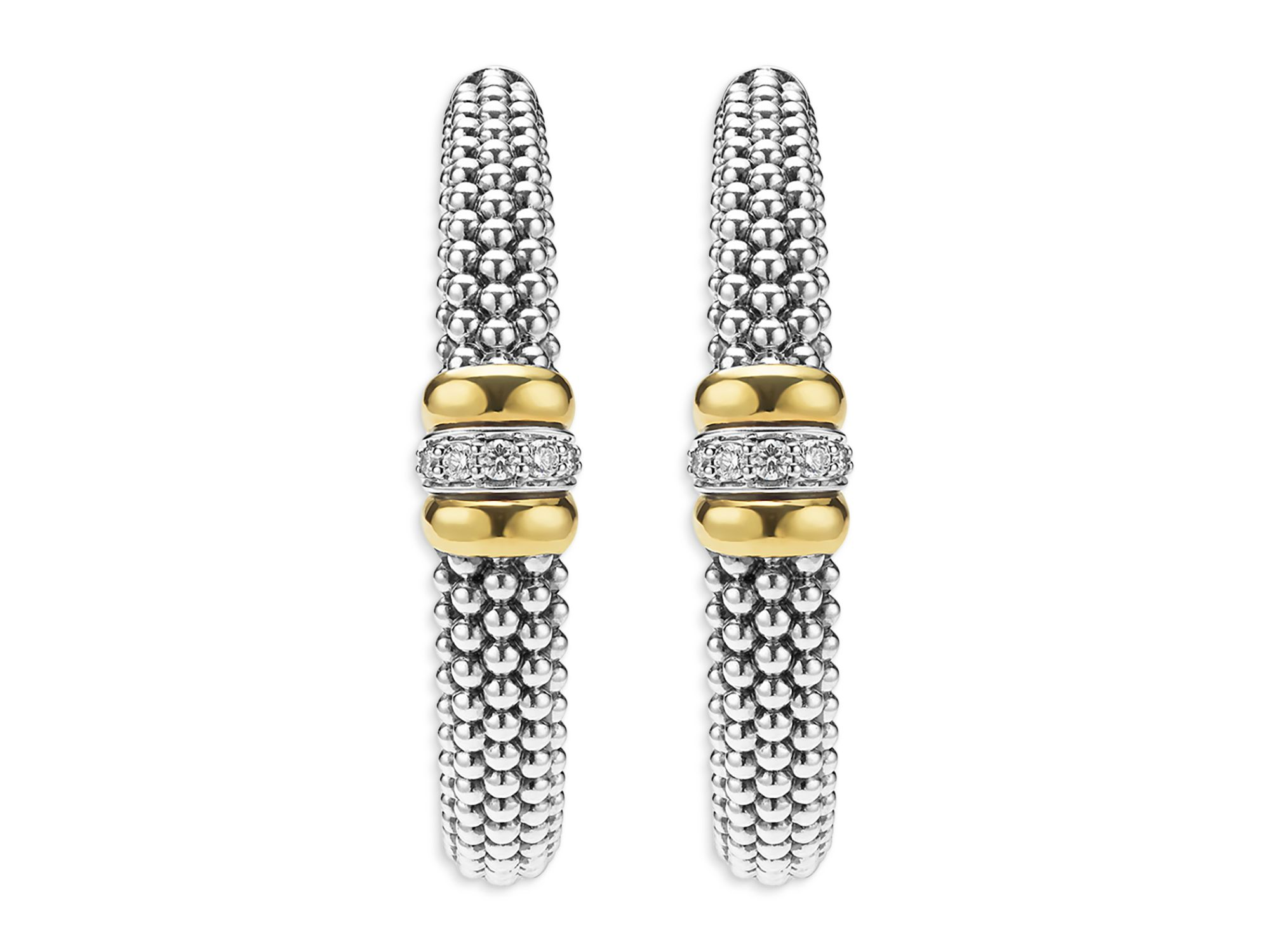 18K Yellow Gold & Sterling Signature Caviar Diamond Beaded Large Hoop Earrings — Image 3