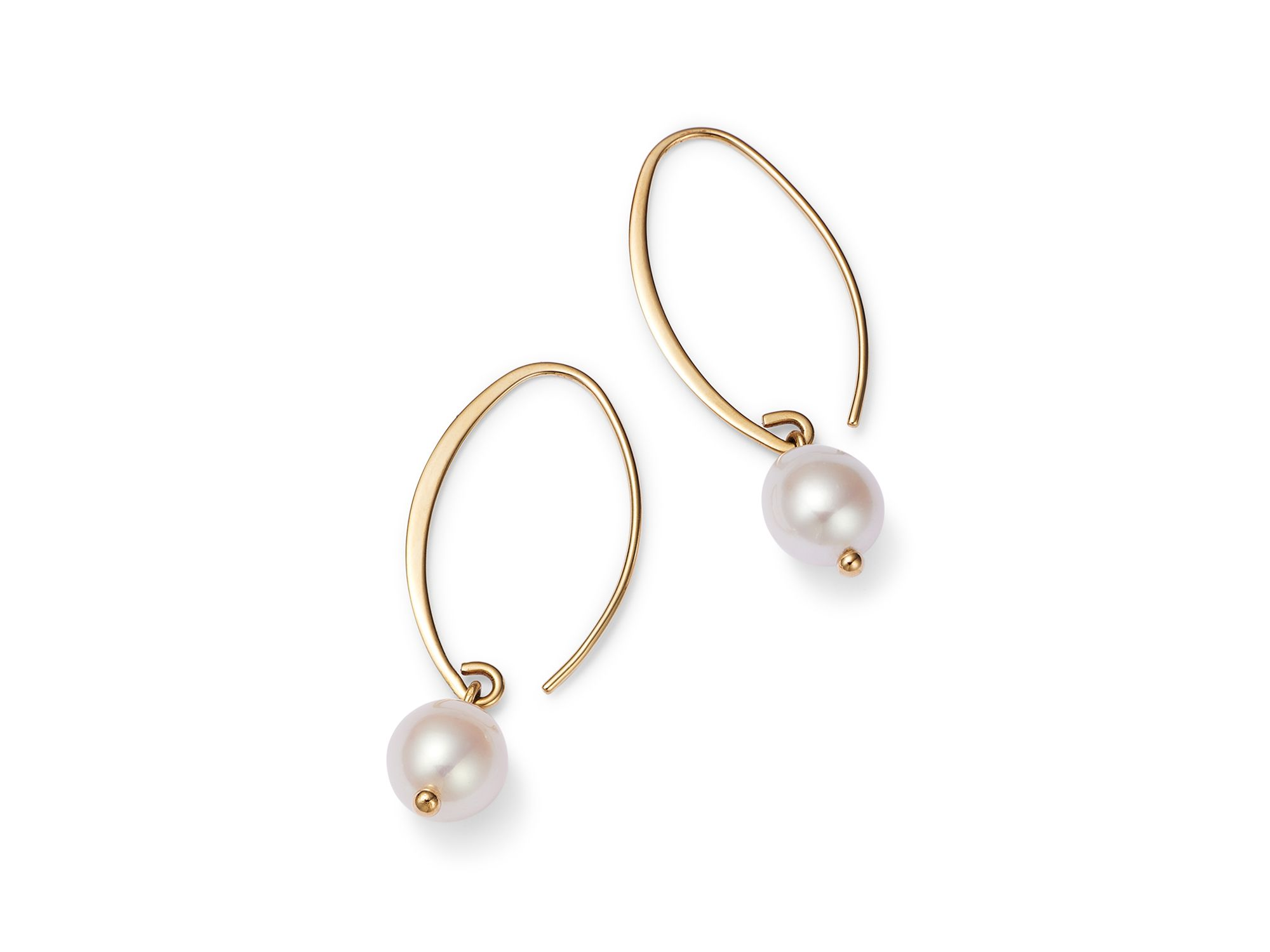 Simple Sweep Earrings with Cultured Freshwater Pearl Drops in 14K Yellow Gold, 8mm - Exclusive — Image 4