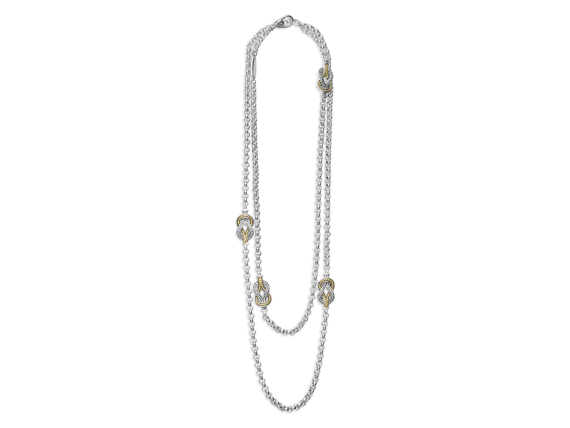 18K Yellow Gold & Sterling Silver Newport Knot Station Necklace, 34" — Image 4