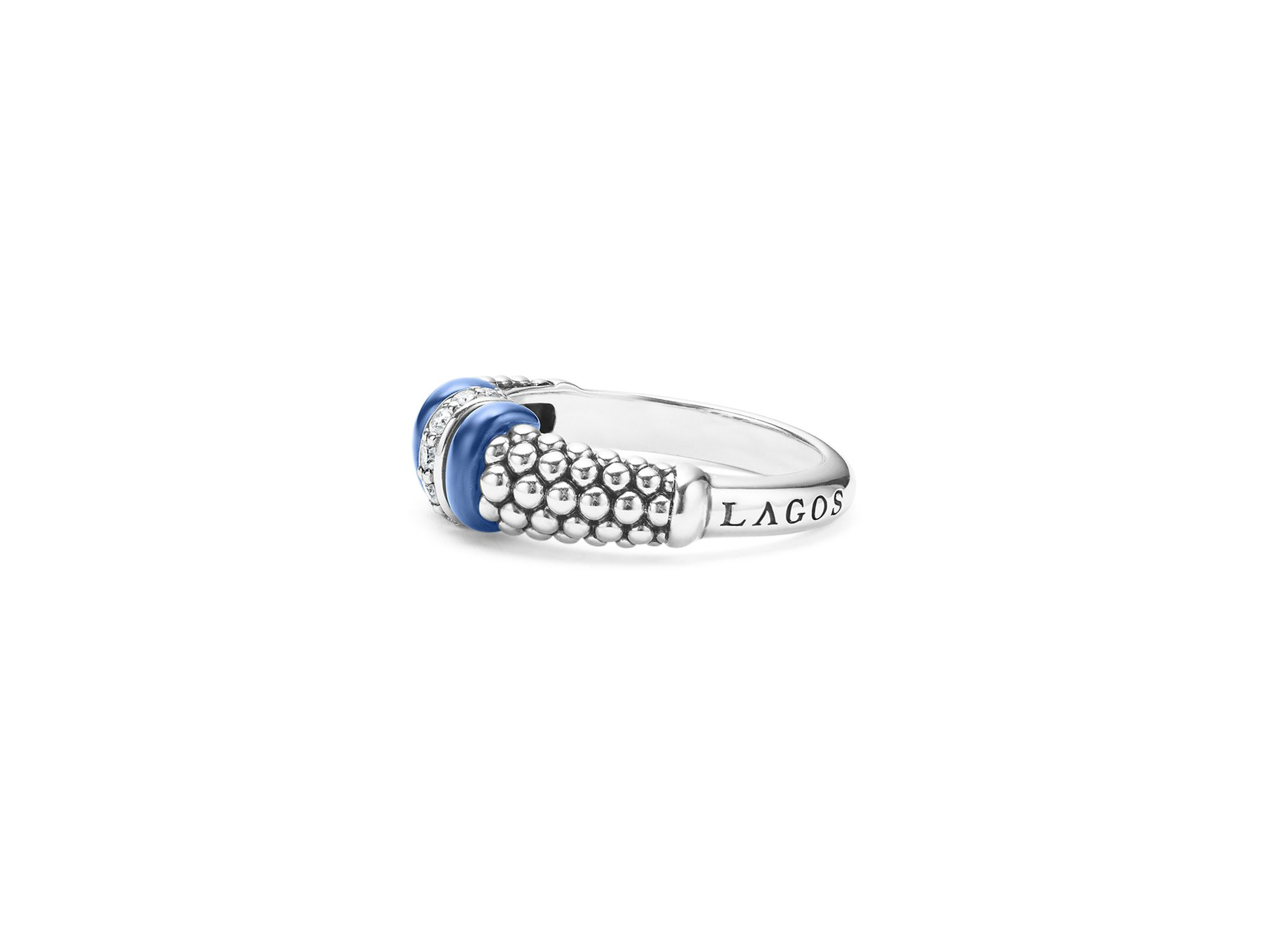 Sterling Silver Diamond & Ultramarine Ceramic Rondelle Bead Ring — Image 5