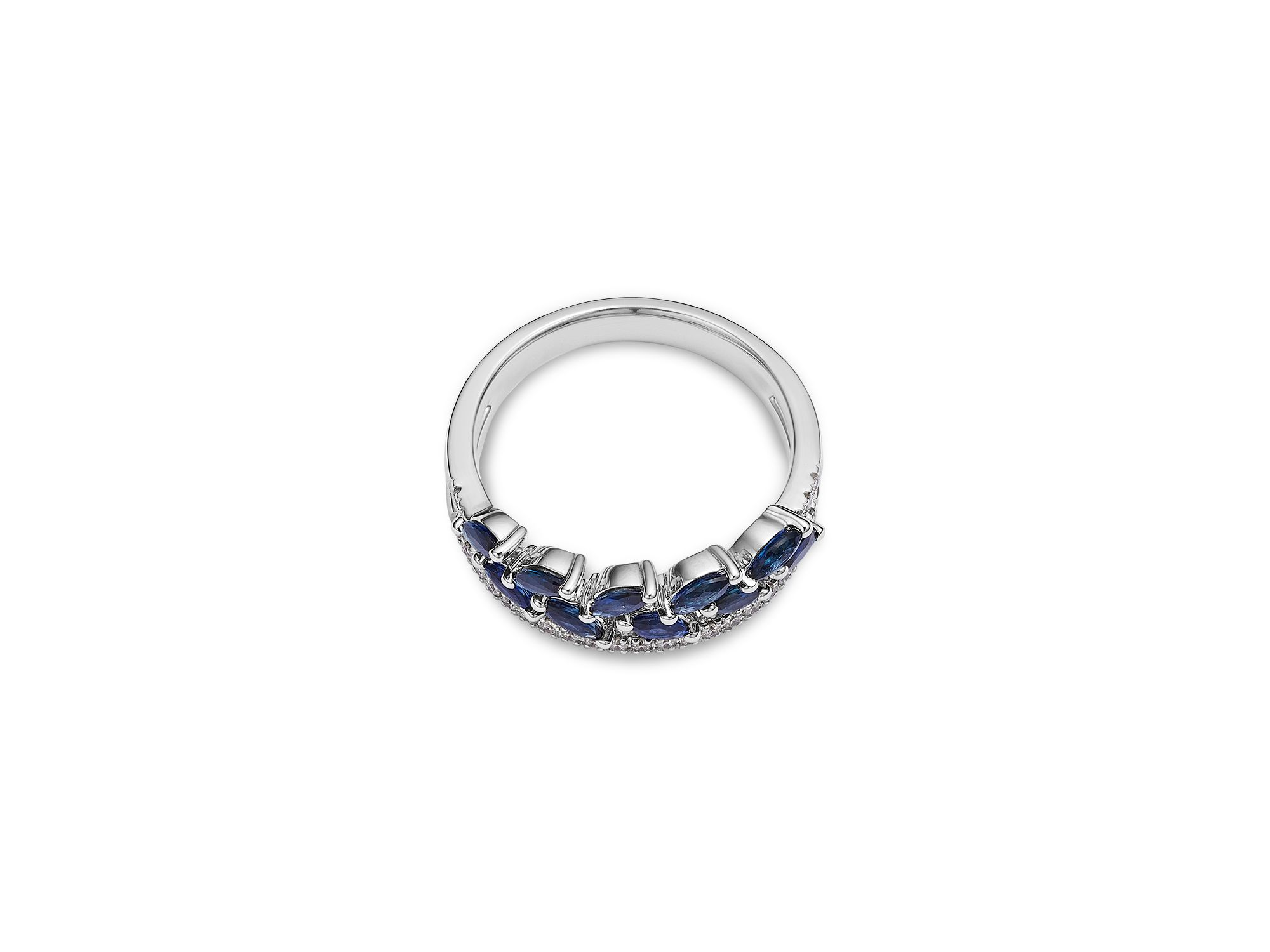 Blue Sapphire & Diamond Double Row Ring in 14K White Gold — Image 3