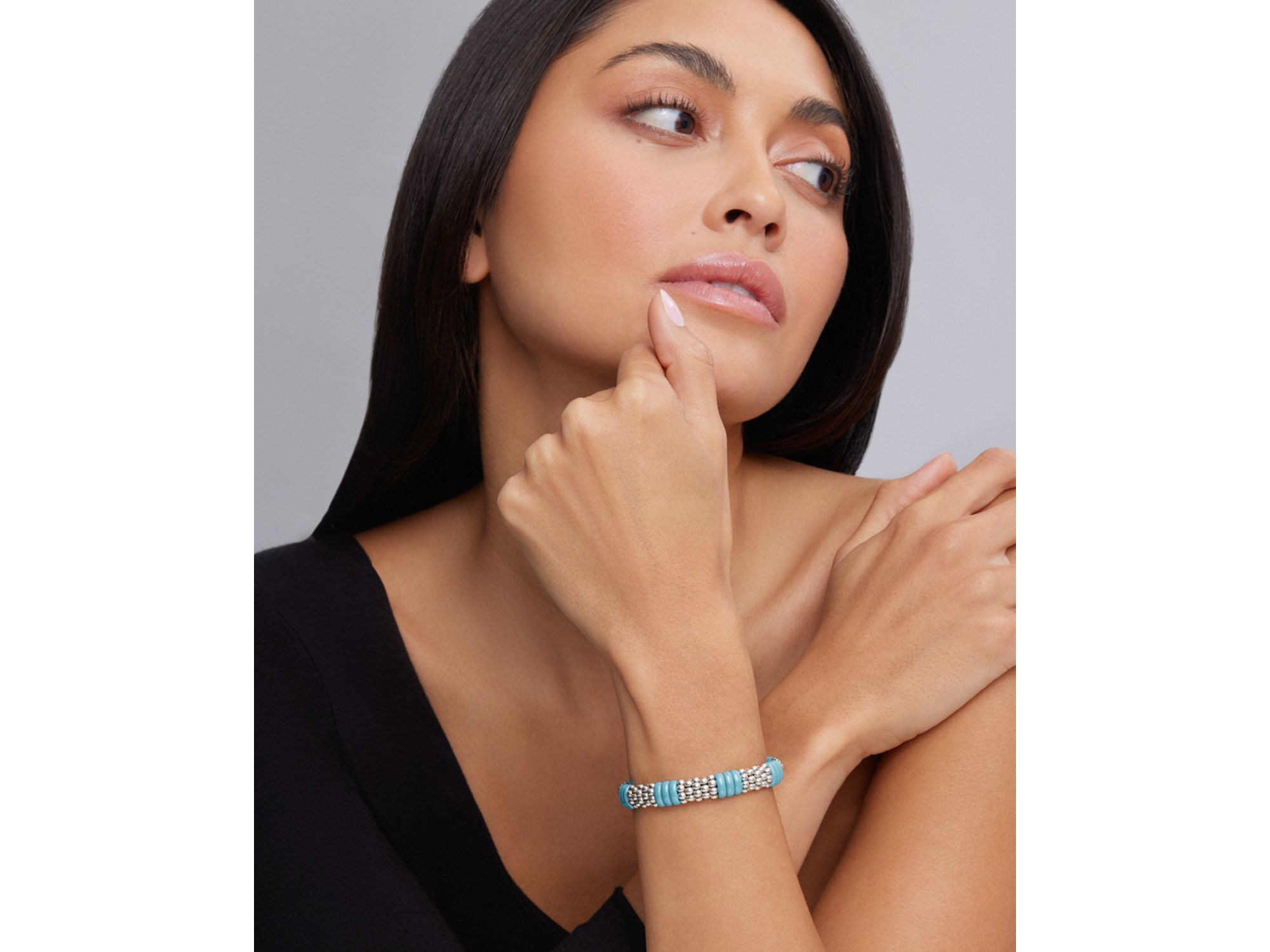 Sterling Silver Caviar Blue Ceramic Signature Bracelet — Image 4