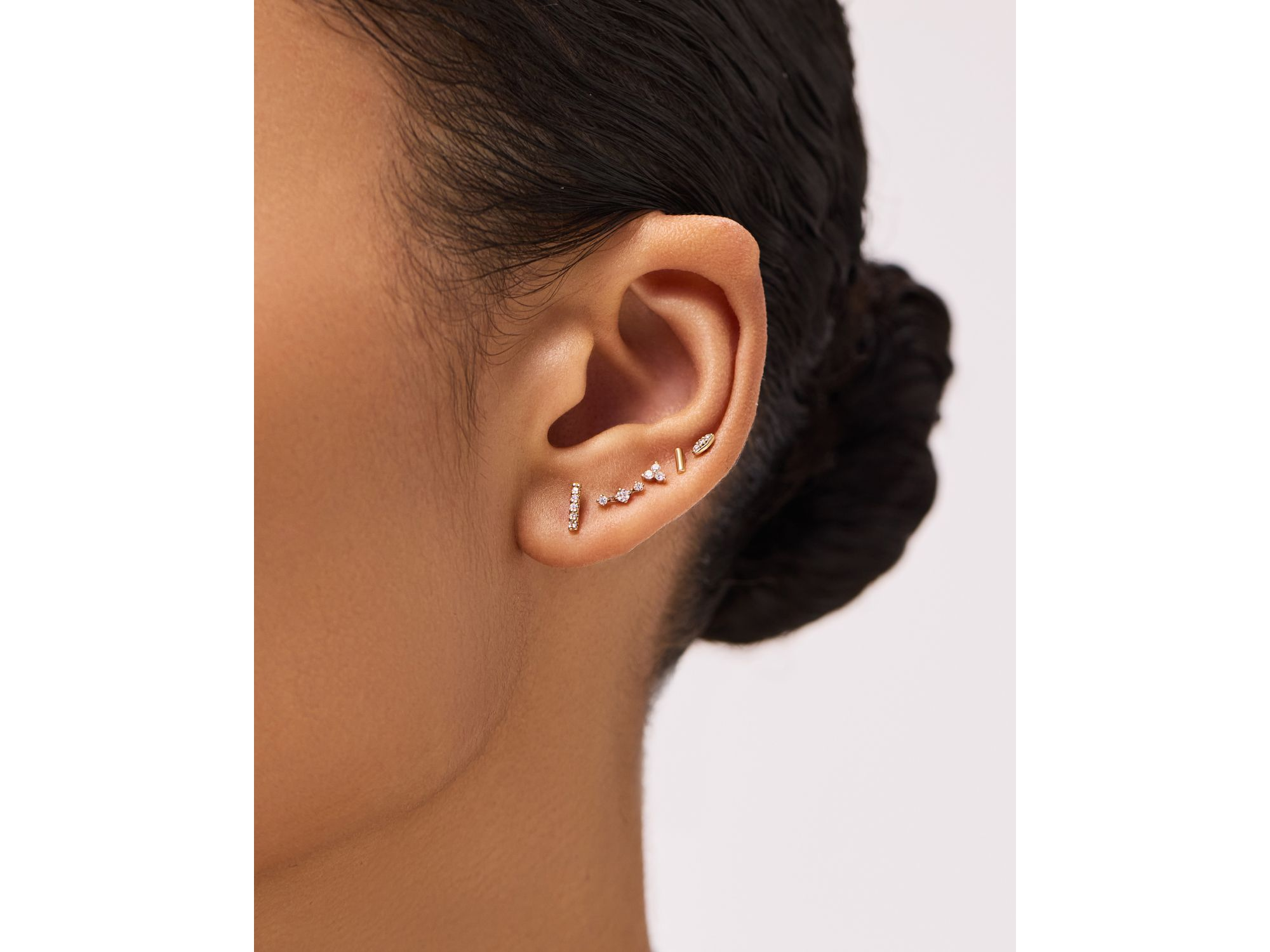 Gold Pave Lab-Grown Diamond Bar Stud Earrings — Image 3