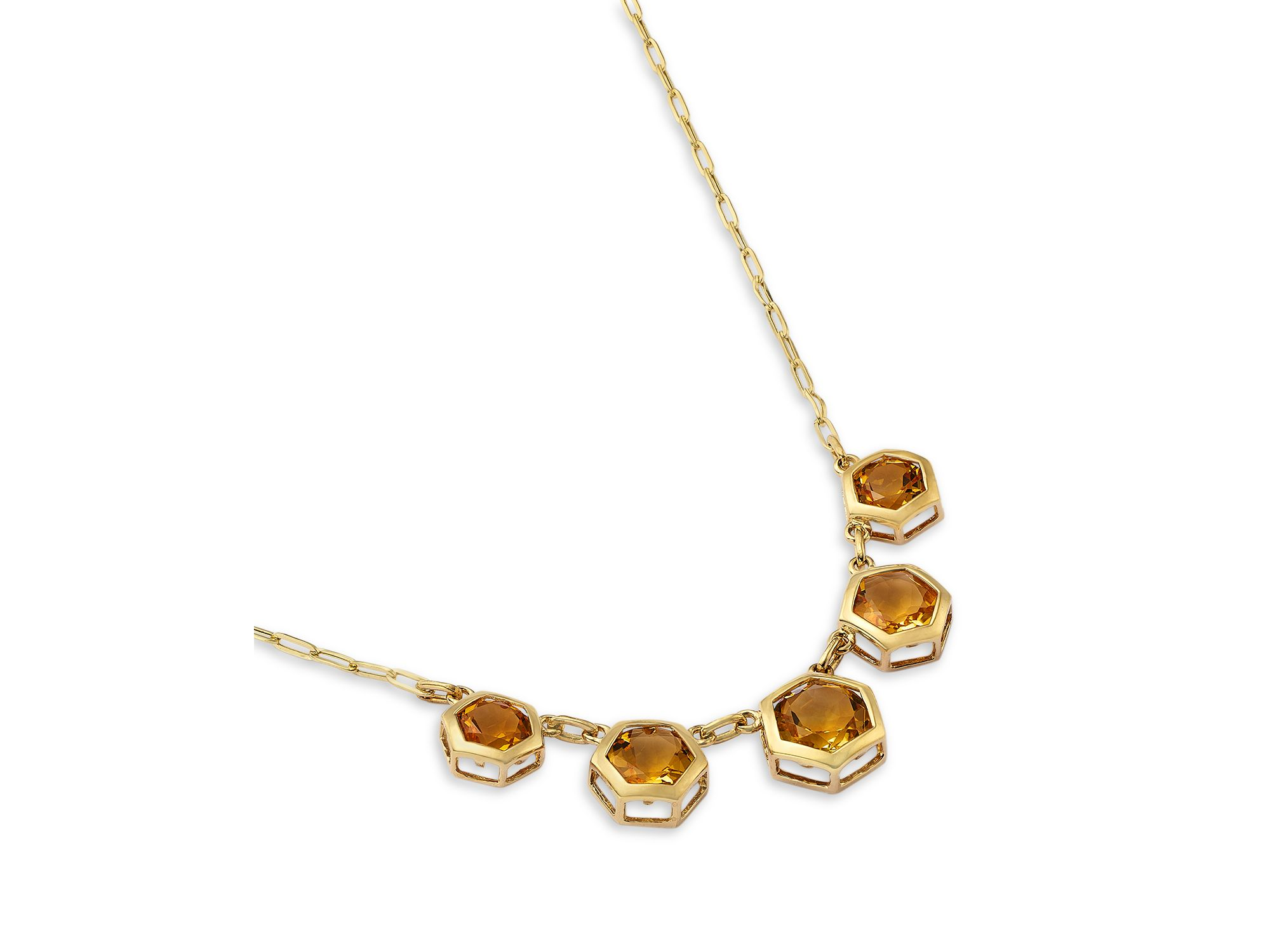 Citrine Five Stone Collar Necklace in 14K Yellow Gold, 16-18" — Image 3