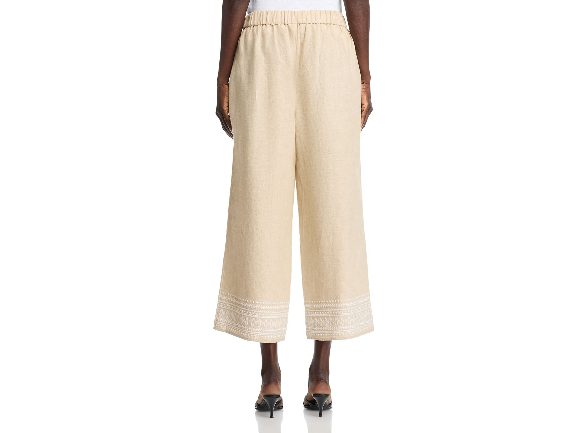 Two Palms Embroidered Linen Culotte Pants — Image 3
