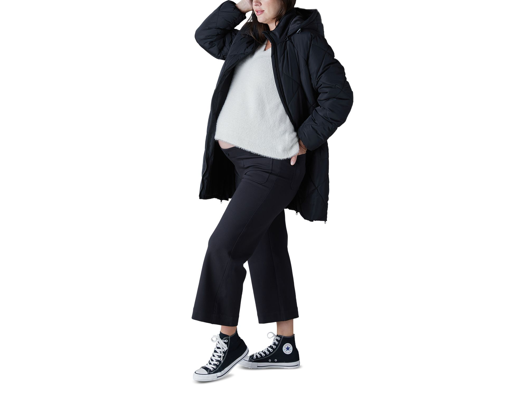 Hooded Longline Puffer Maternity Jacket — Image 3