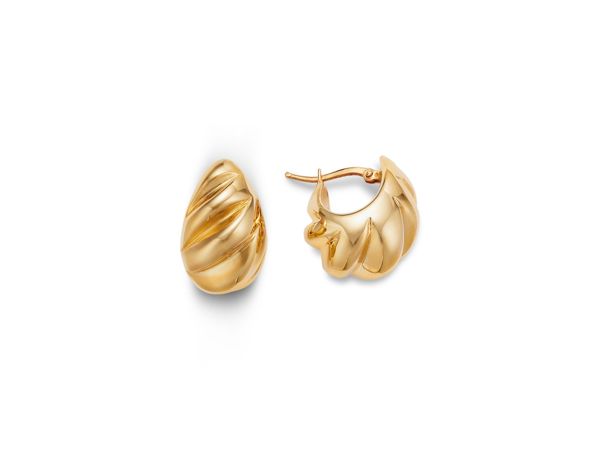Shrimp Design Chunky Hoop Earrings in 14K Yellow Gold — Image 3