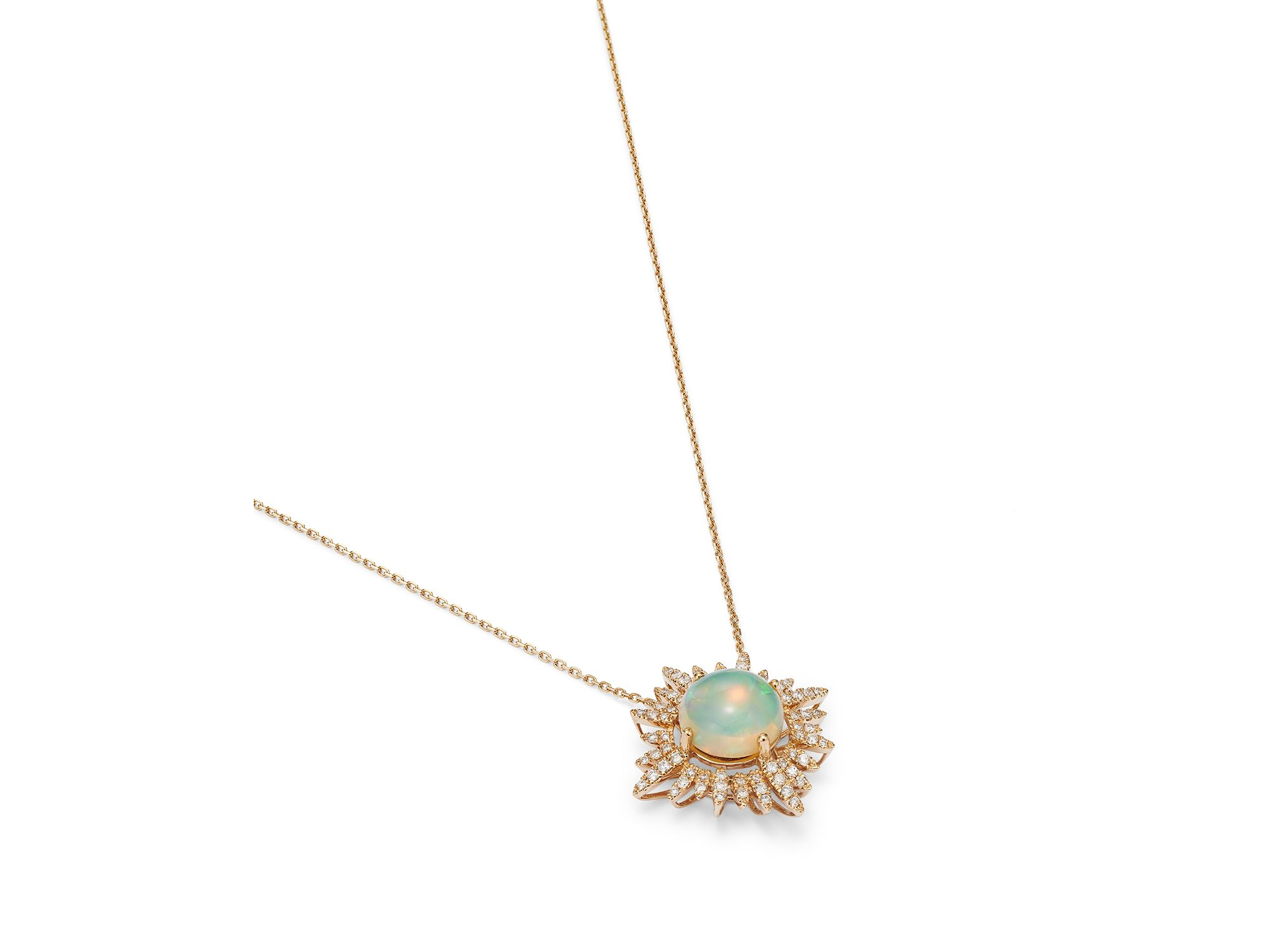 Opal & Diamond Sun Pendant Necklace in 14K Yellow Gold, 18" — Image 3