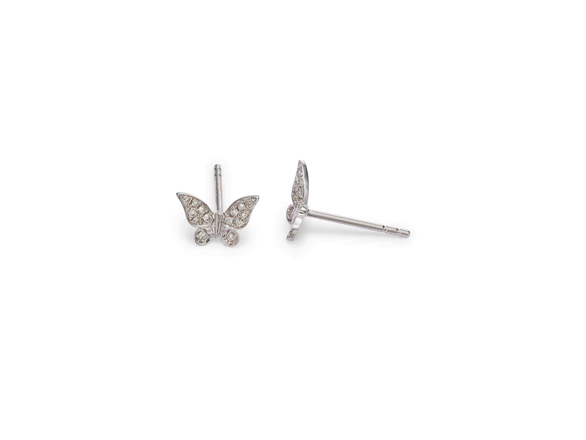 14K White Gold Diamond Butterfly Stud Earrings — Image 5