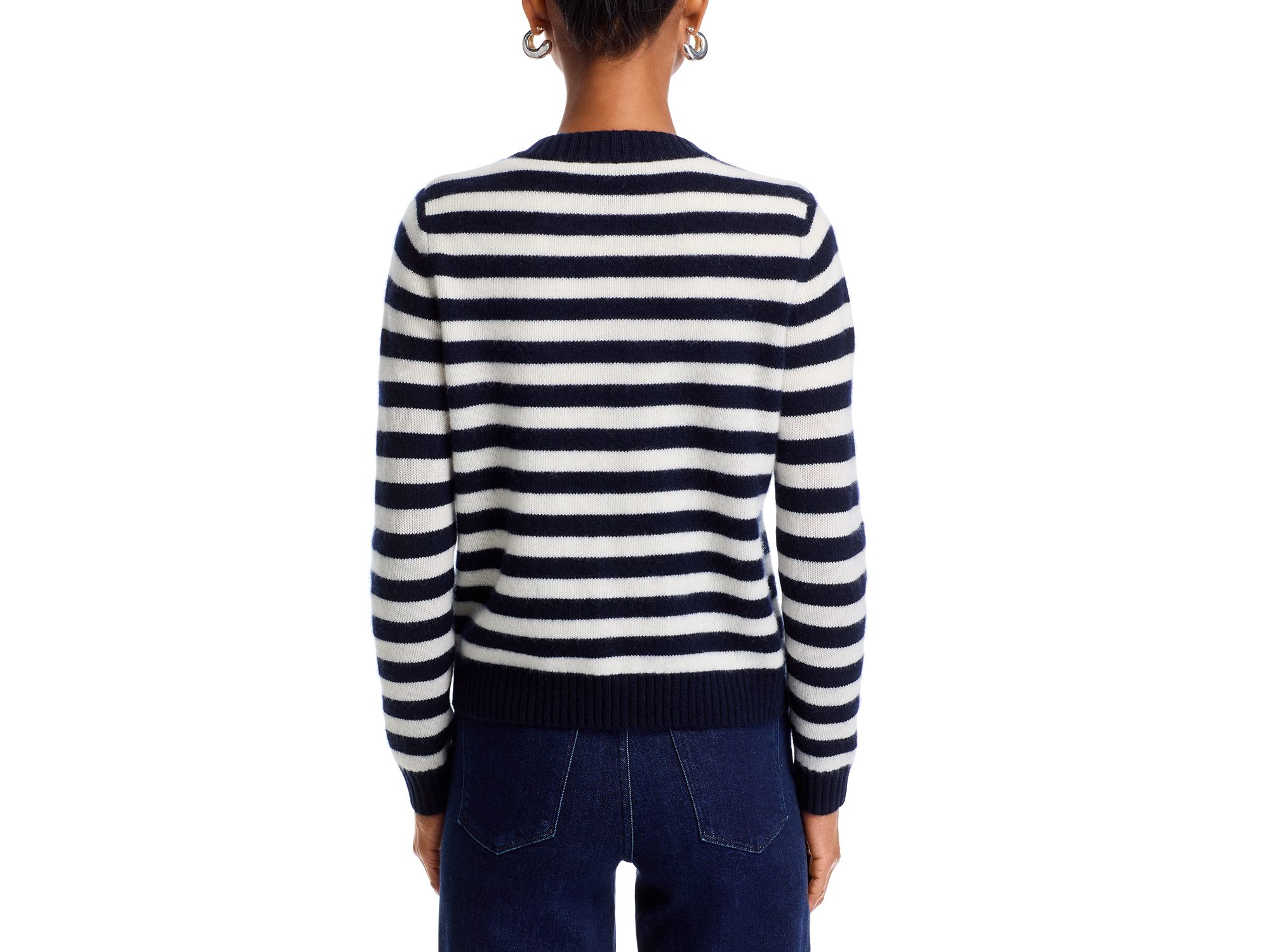 100% Cashmere Striped Crewneck Cardigan - Exclusive — Image 4