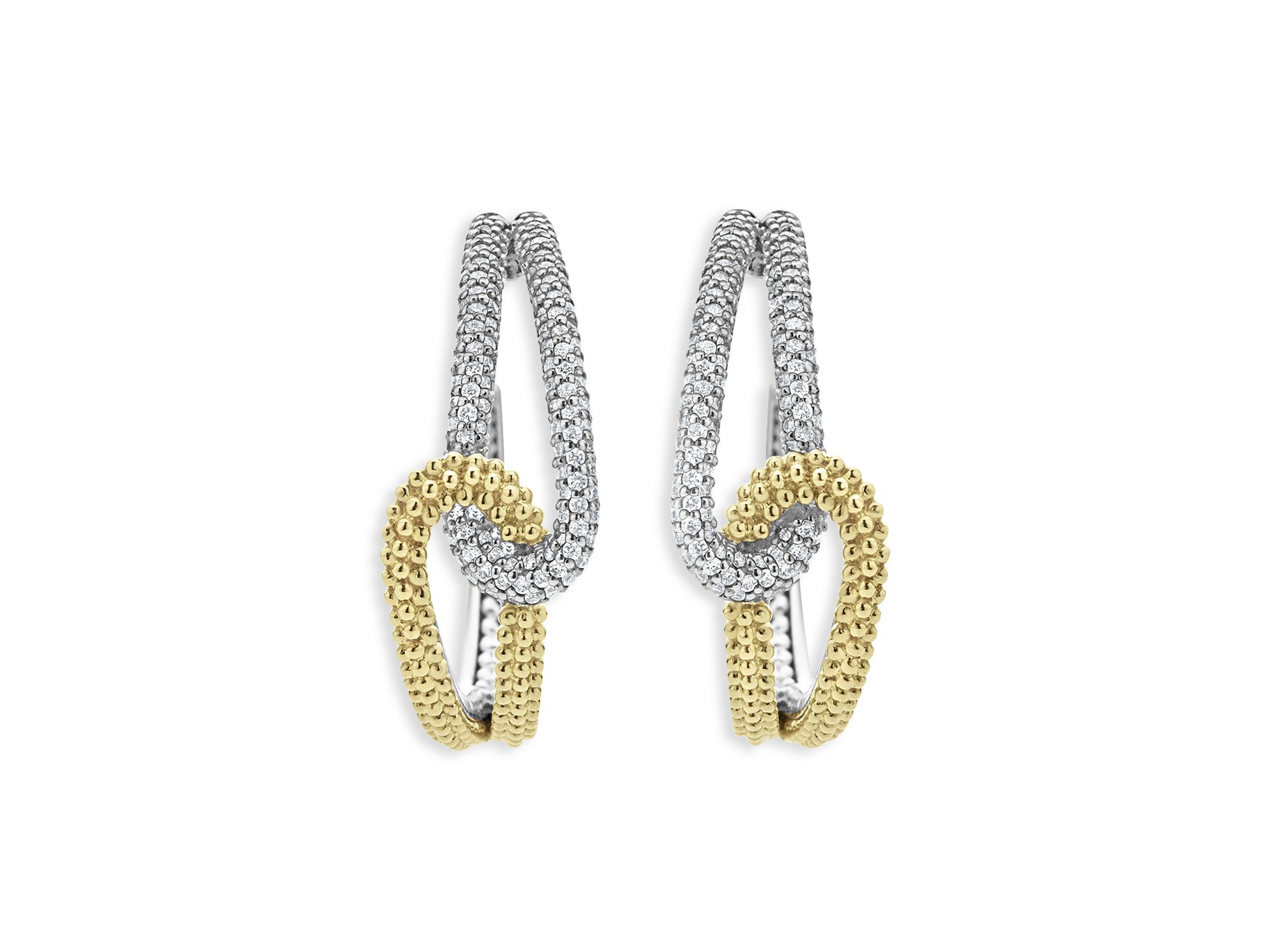 18K Yellow Gold & Sterling Silver Caviar Lux-Clip Diamond Hoop Earrings - Exclusive — Image 5