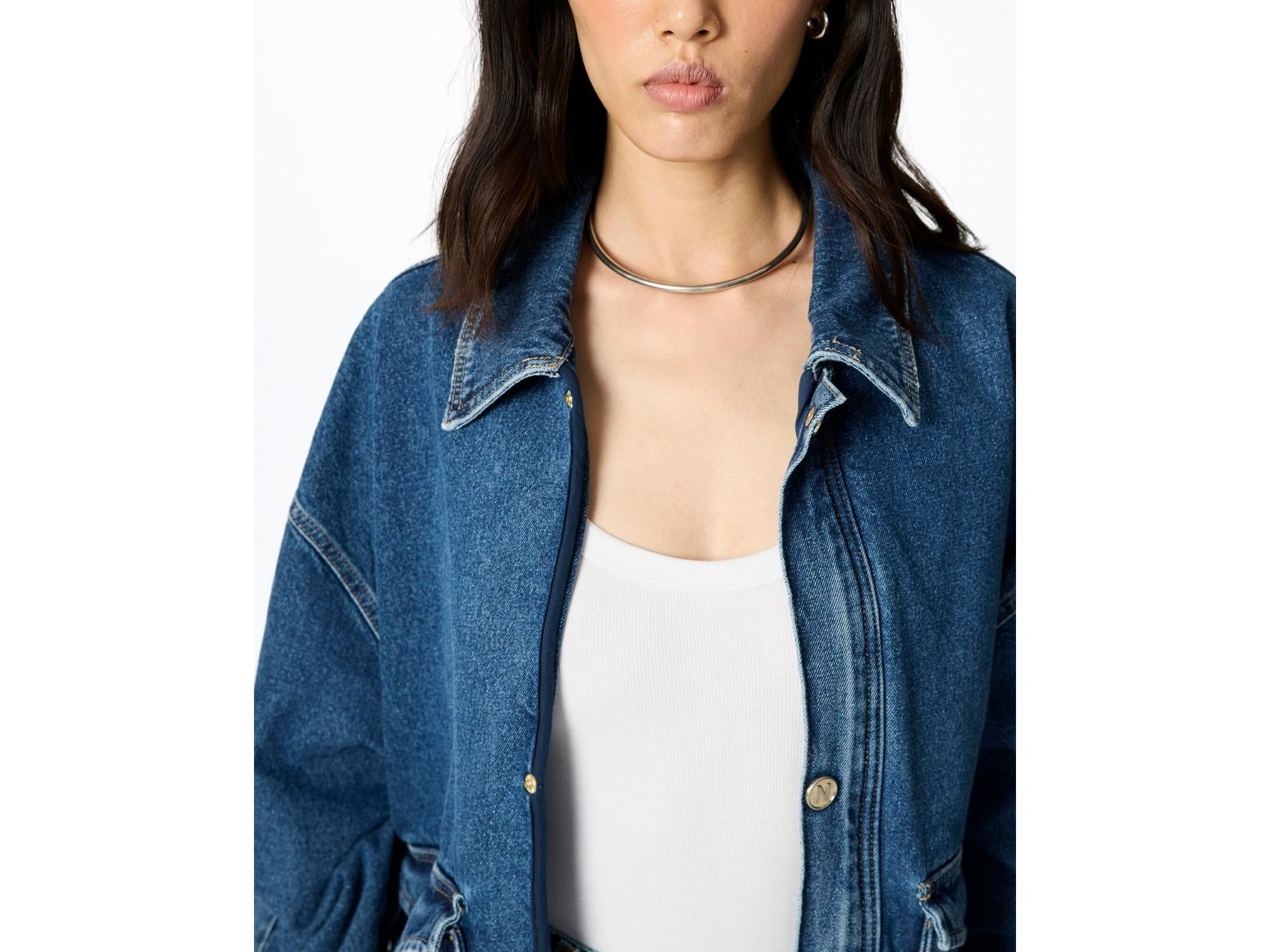 Multi Pocket Denim Jacket in Medium Blue — Image 7
