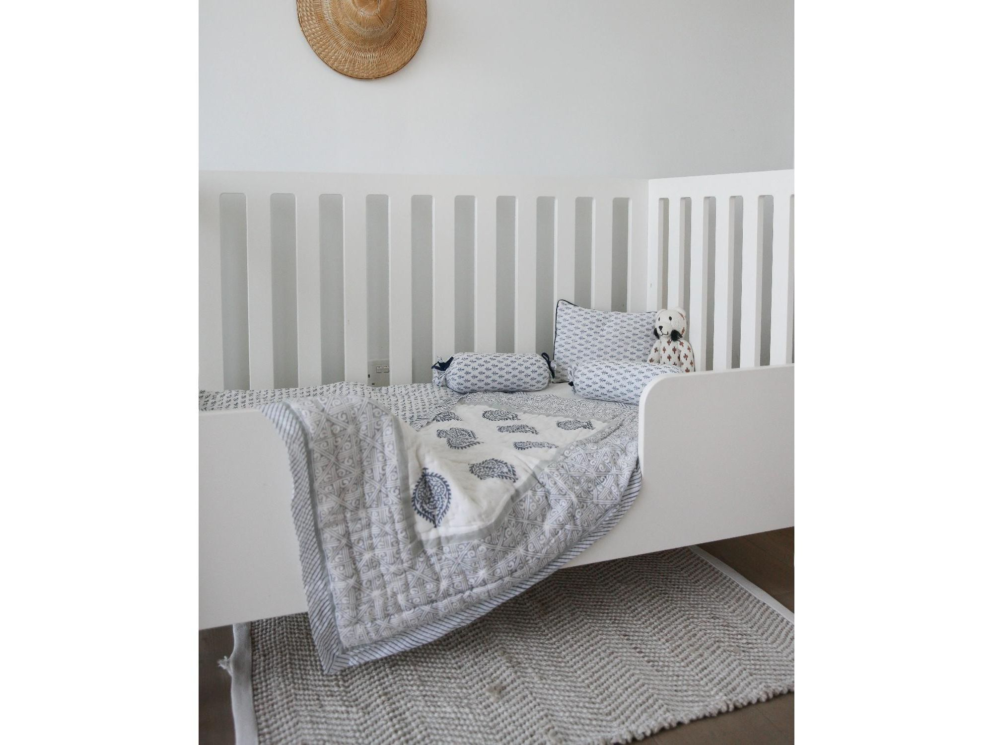 Unisex Handmade Block-Printed Cotton Crib Quilt - Baby, Little Kid, Big Kid — Image 3
