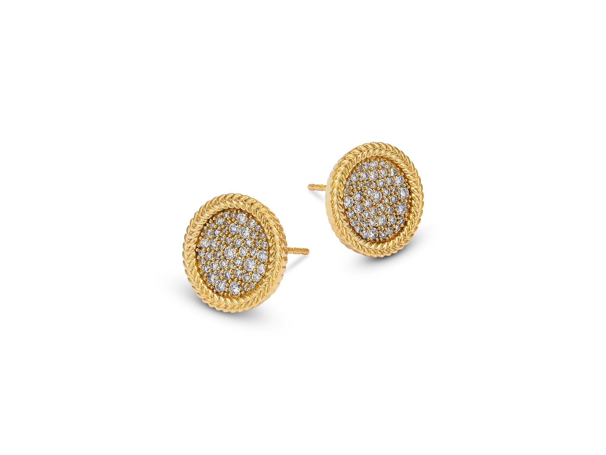 Diamond Pave Disc Studs with 14K Yellow Gold Bead Setting, 0.50 tcw — Image 3