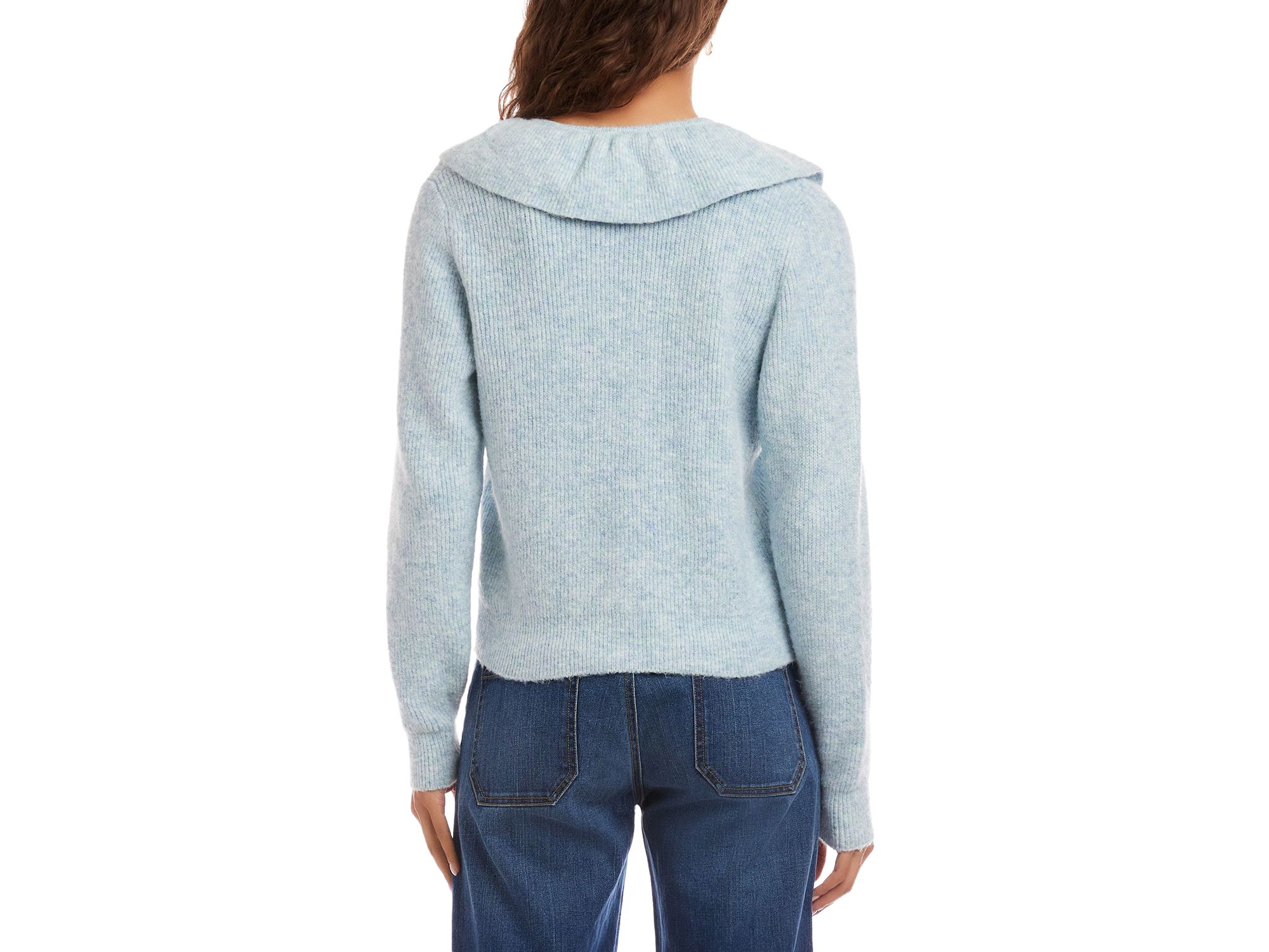 Ruffle Neckline Cardigan Sweater — Image 4