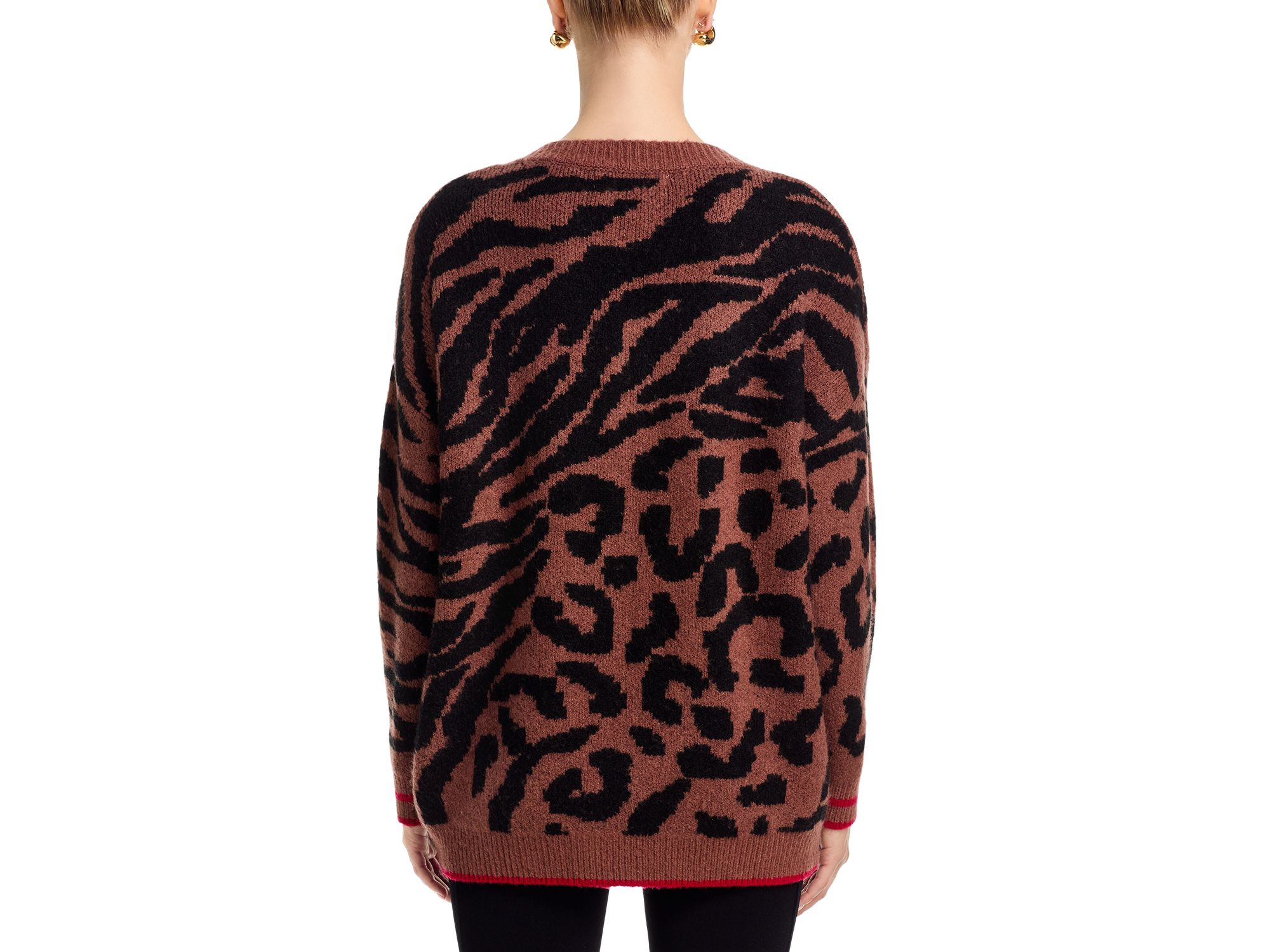 V Neck Animal Print Jacquard Sweater — Image 3