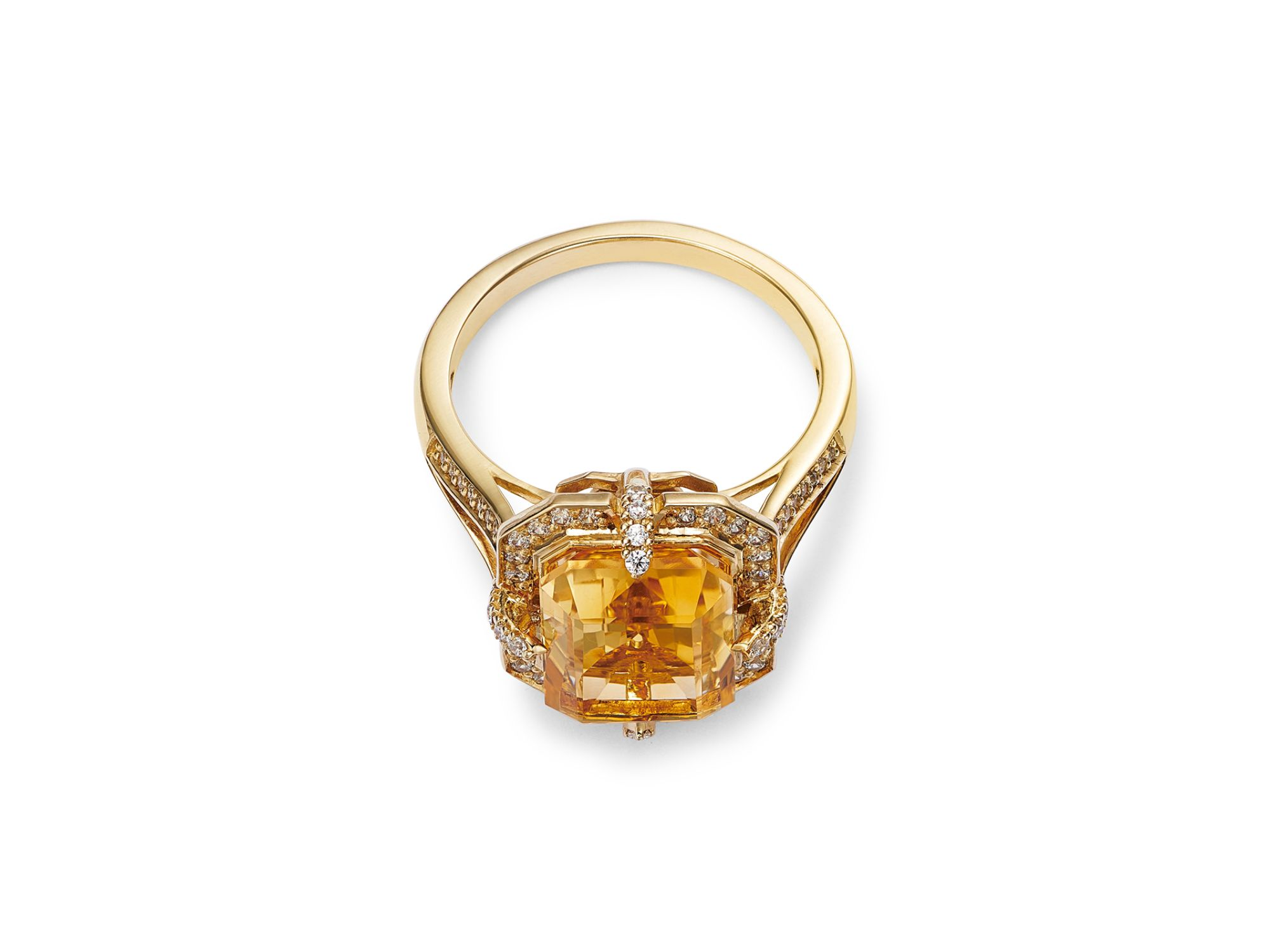 Citrine & Diamond Halo Ring in 14K Yellow Gold — Image 3