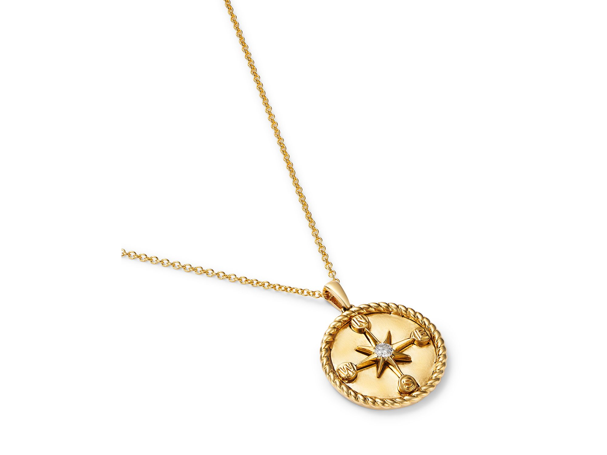 Diamond Compass Pendant Necklace in 14K Yellow Gold, 0.06 tcw — Image 3