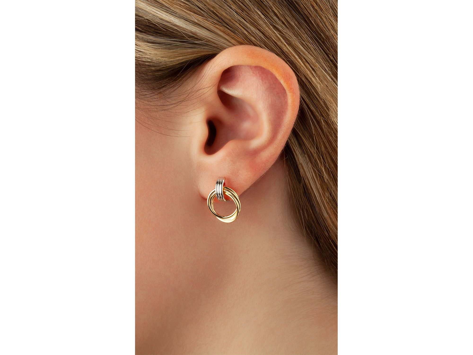 14K White & Yellow Gold Grooved Doorknocker Drop Earrings — Image 3