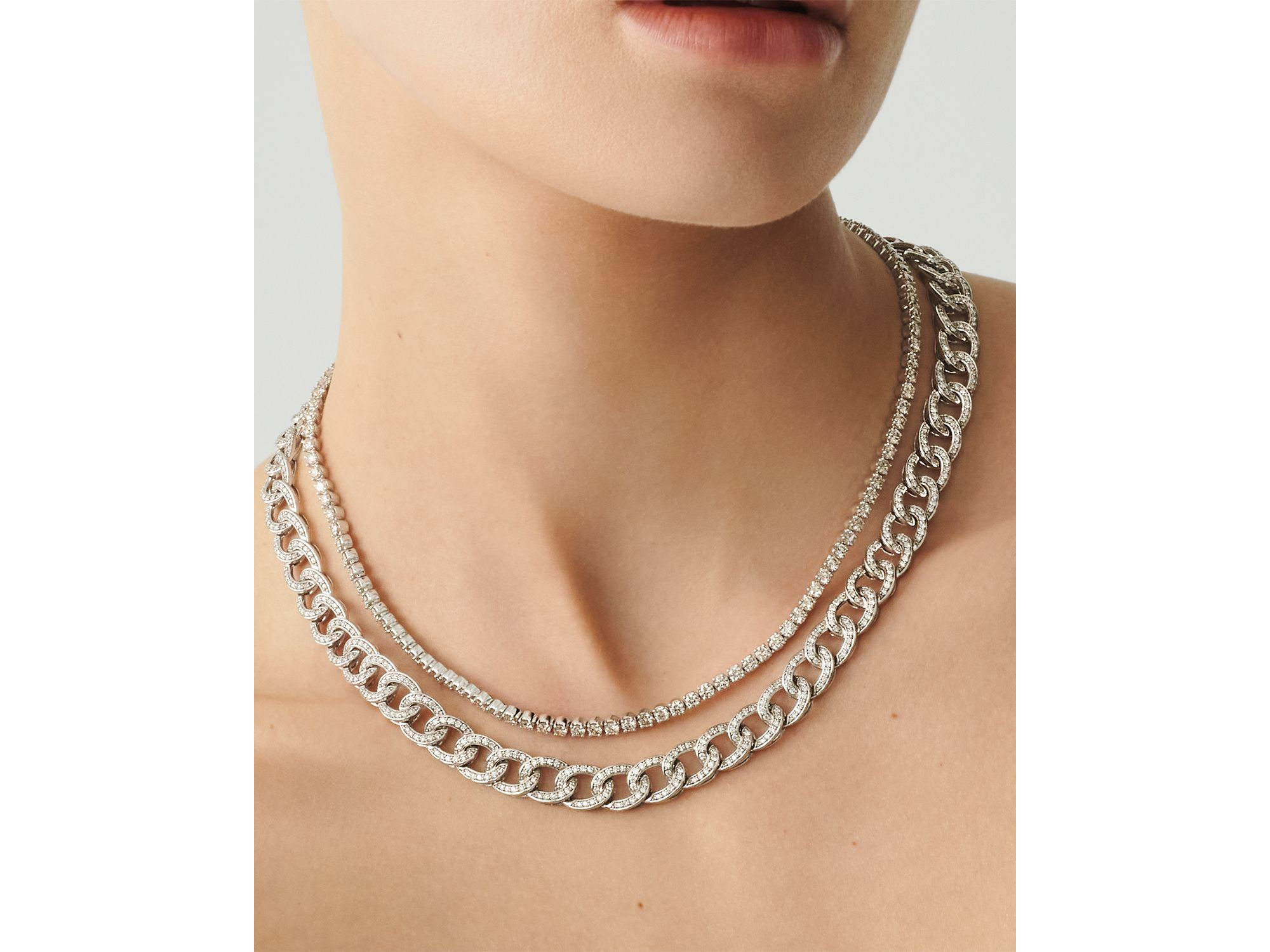 Diamond Chain Link Collar Necklace in 14K White Gold, 6.0 tcw — Image 4