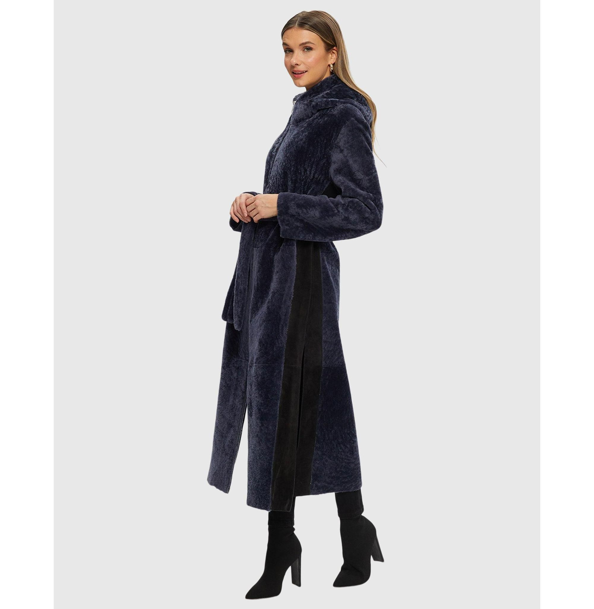 Shearling Zip Parka Coat with Belt — Image 6