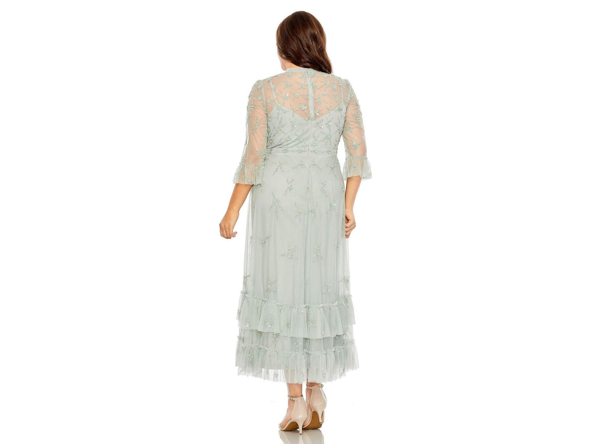 Plus Flutter Half Length Sleeve High Neck Embellished  Dress — Image 3