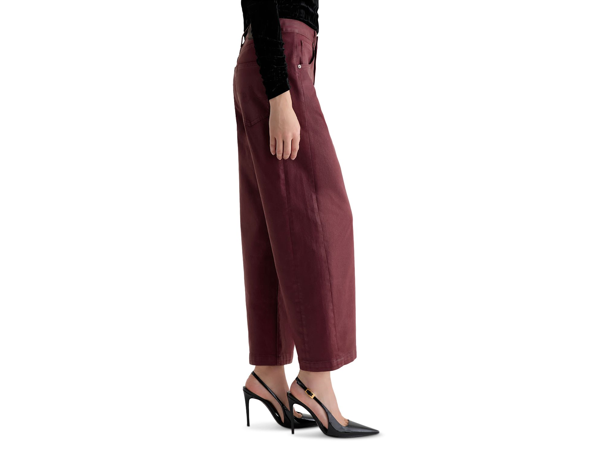 Hattie Coated High Rise Crop Barrel Jeans in Winery — Image 5