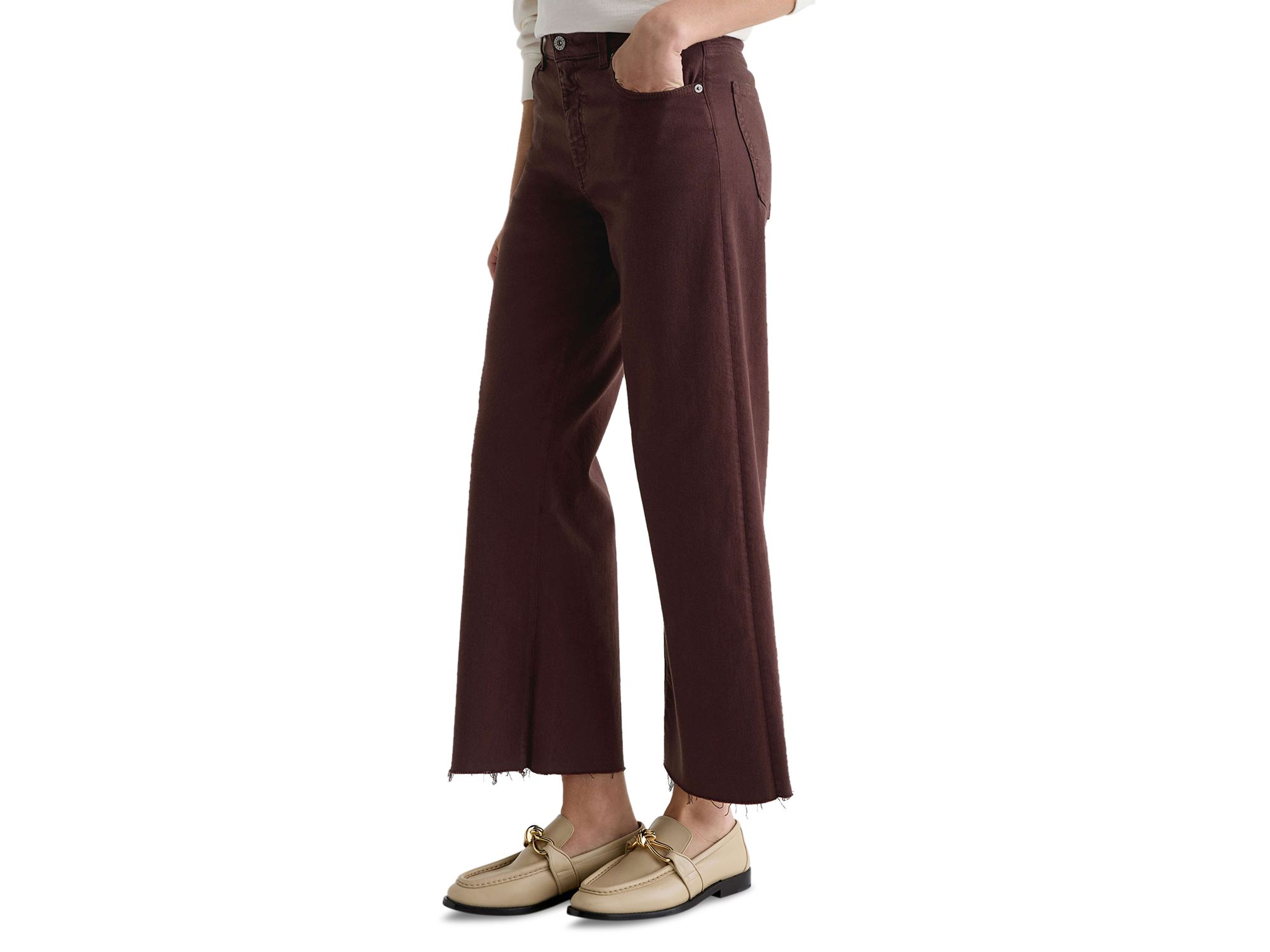 Saige High Rise Wide Leg Crop Jeans in Coffee Bean — Image 5