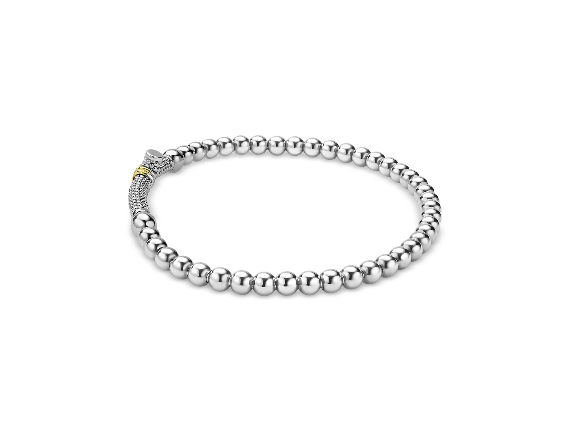 18K Yellow Gold & Sterling Signature Caviar East West Cross Beaded Stretch Bracelet — Image 3