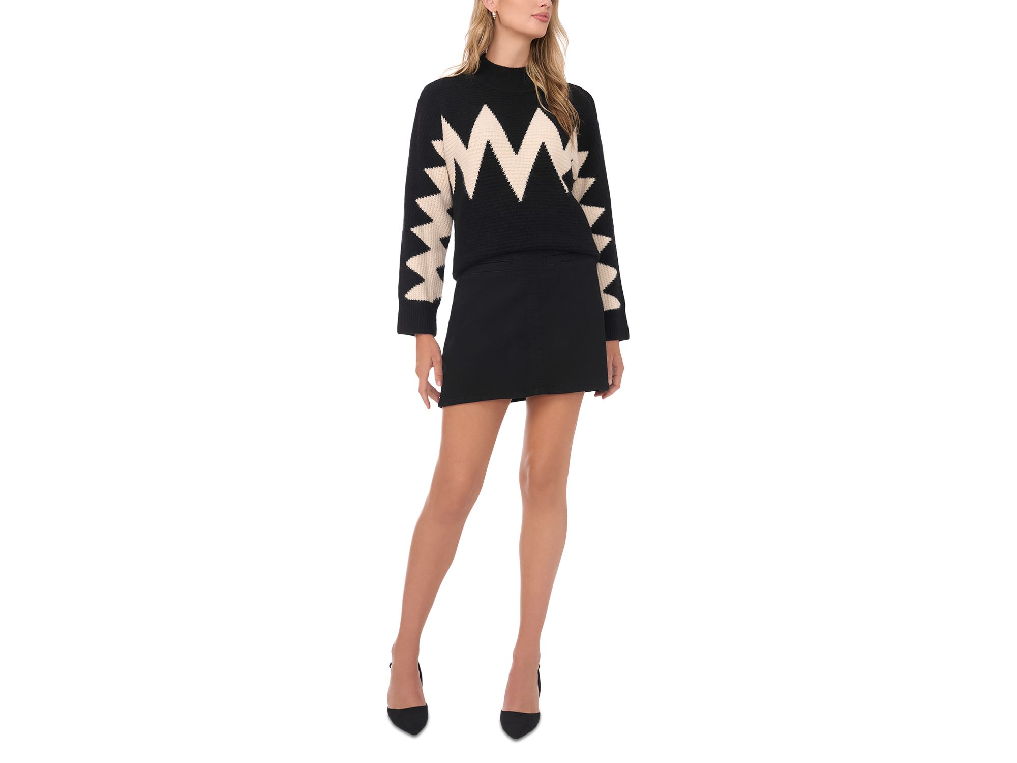 Zig Zag Motif Mock Neck Sweater — Image 3