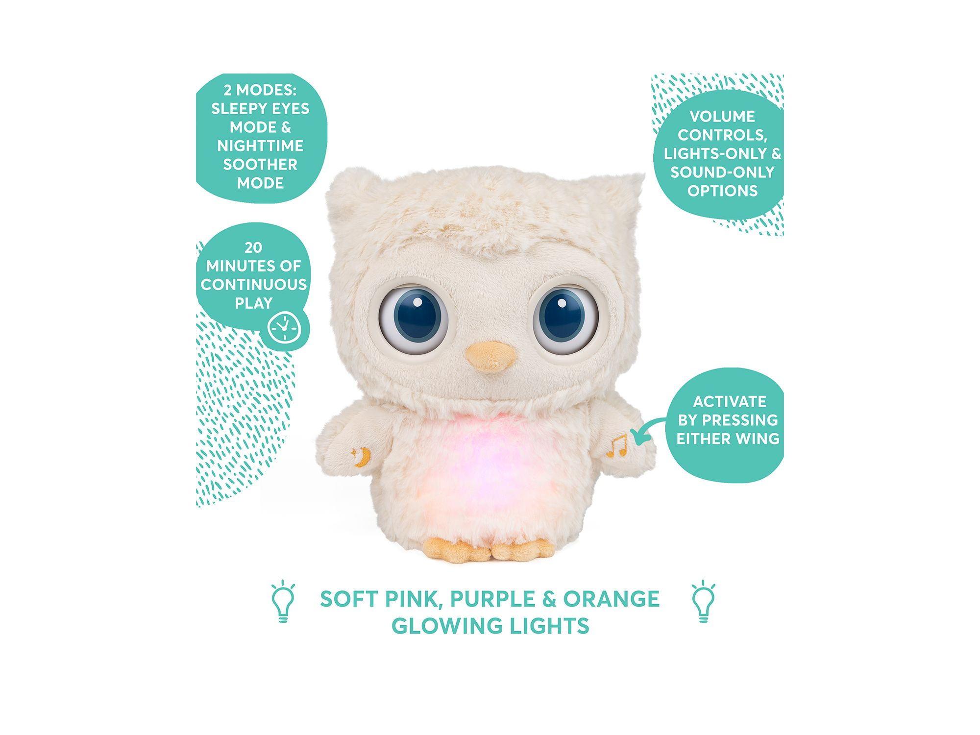 Baby Sleepy Eyes Owl Bedtime Soother Plush Night Light & Sound Machine, 8" - Ages 0+ — Image 5