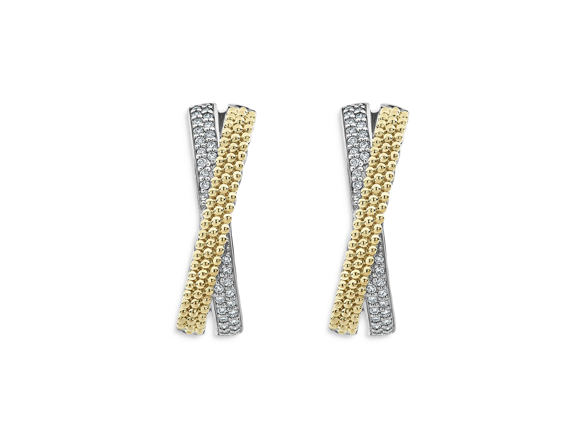 Sterling & 18K Yellow Gold Caviar Lux Diamond Hoop Earrings — Image 3