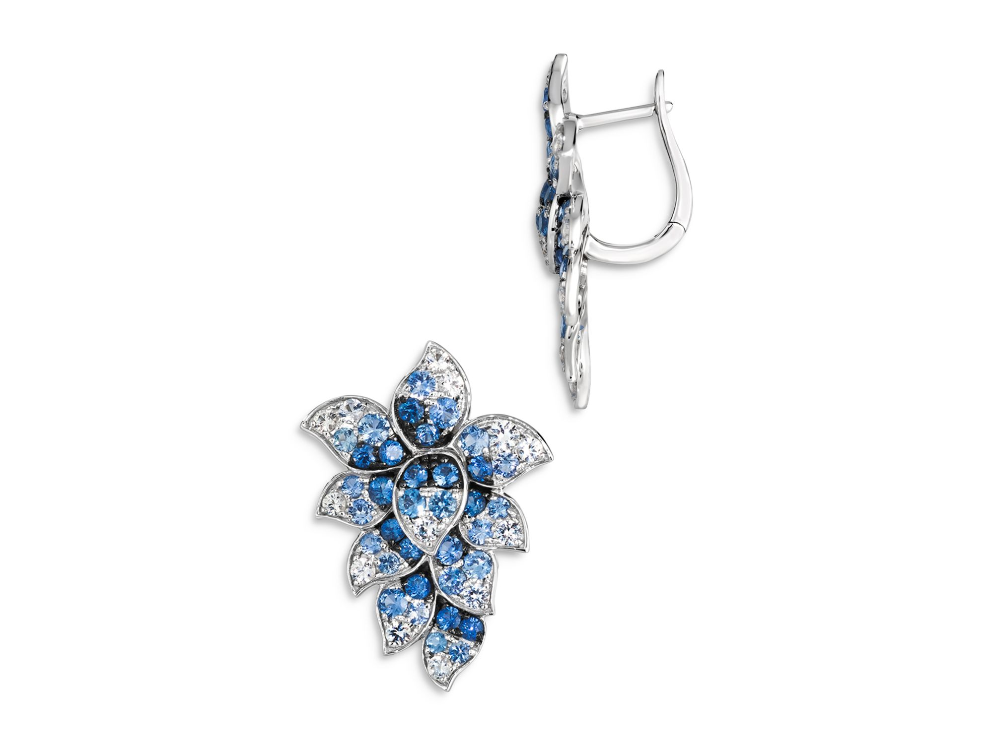 Sapphire Ombré & White Sapphire Cluster Statement Earrings in 14K White Gold — Image 3