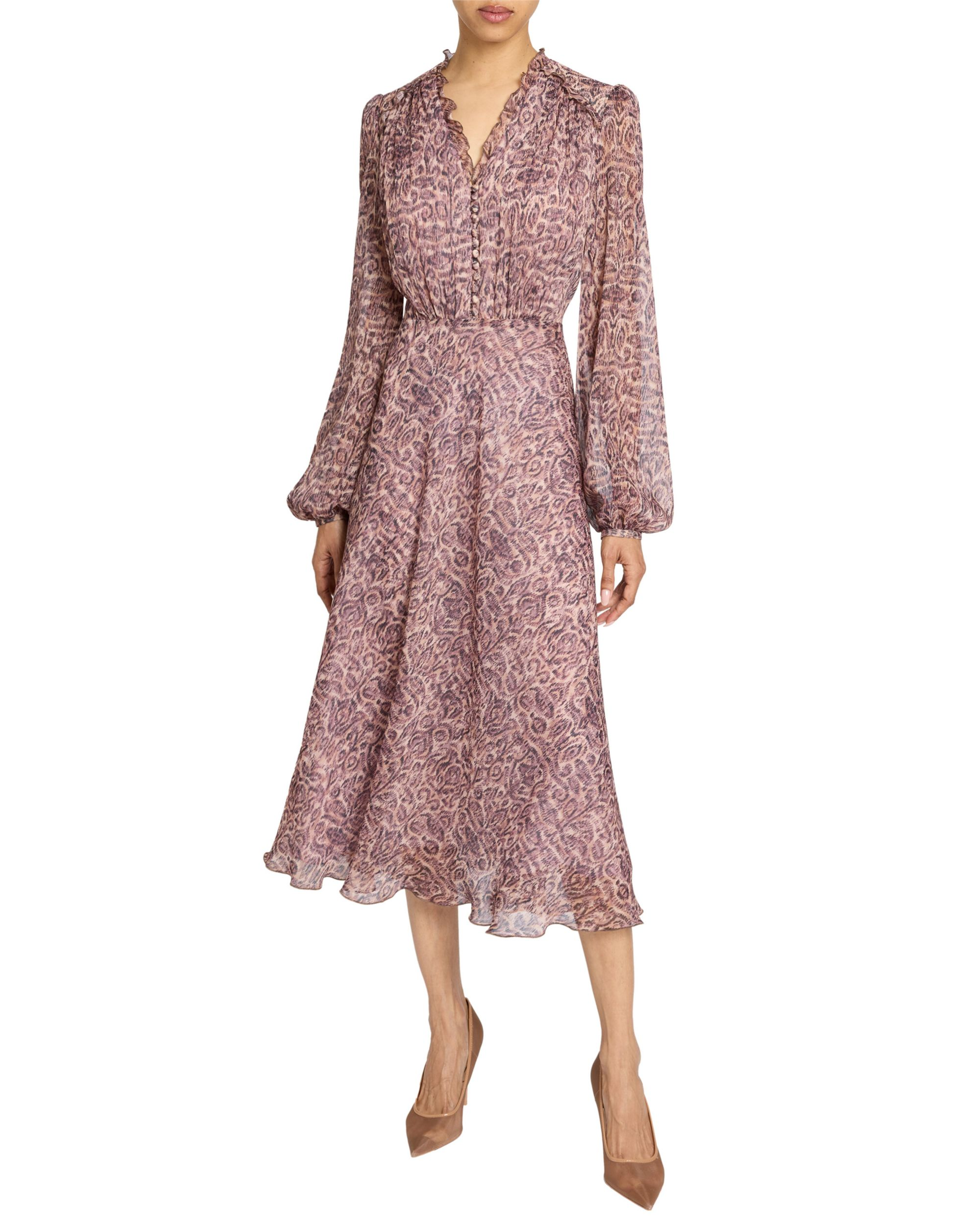 Amal Printed Georgette Long Sleeve Fit and Flare Midi Dress — Image 4