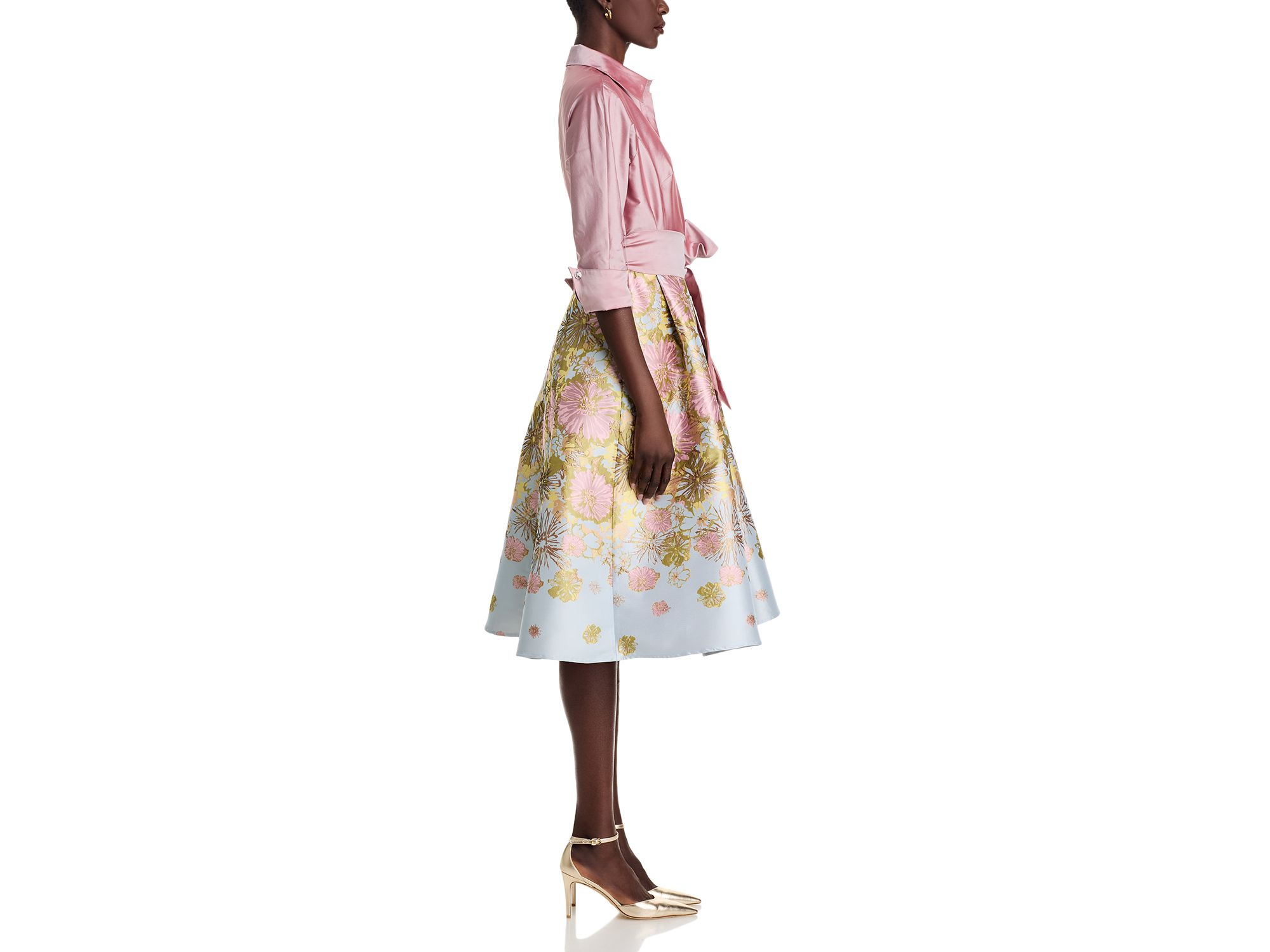 Mixed Media Floral Jacquard Shirt Dress — Image 5