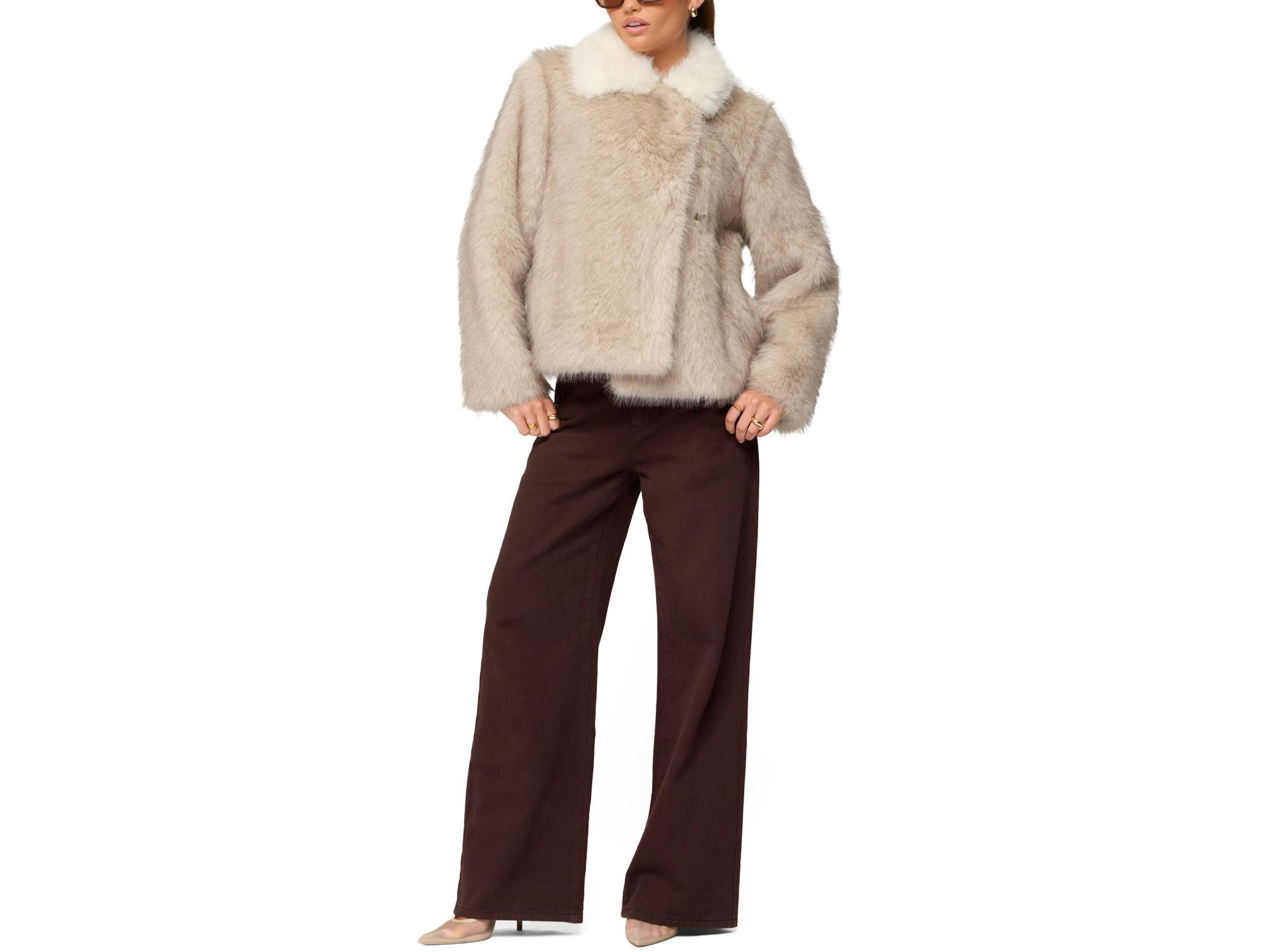 Contrast Collar Faux Fur Jacket — Image 4