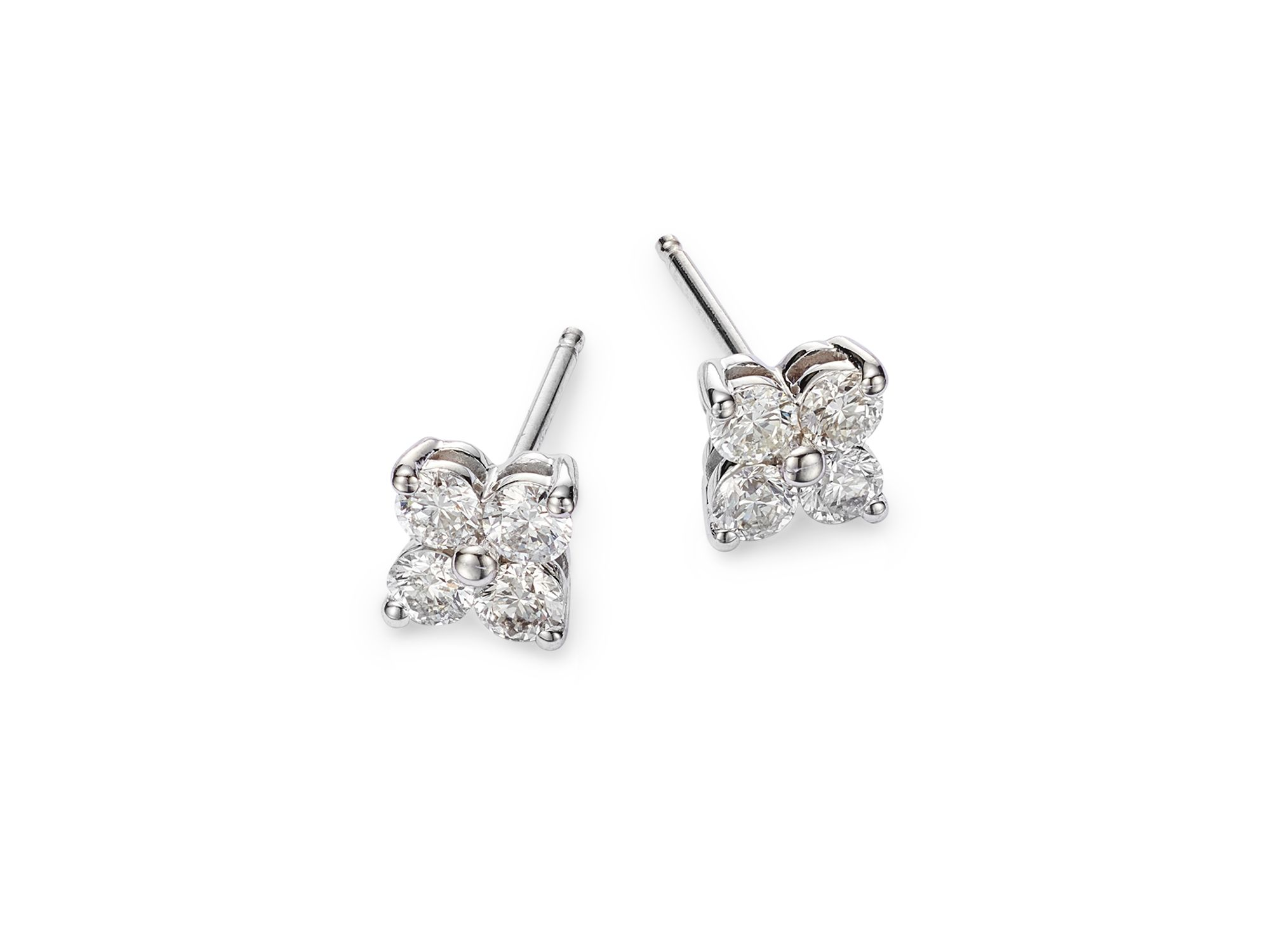 Diamond Clover Stud Earrings in 14K White Gold, 0.75 tcw — Image 4
