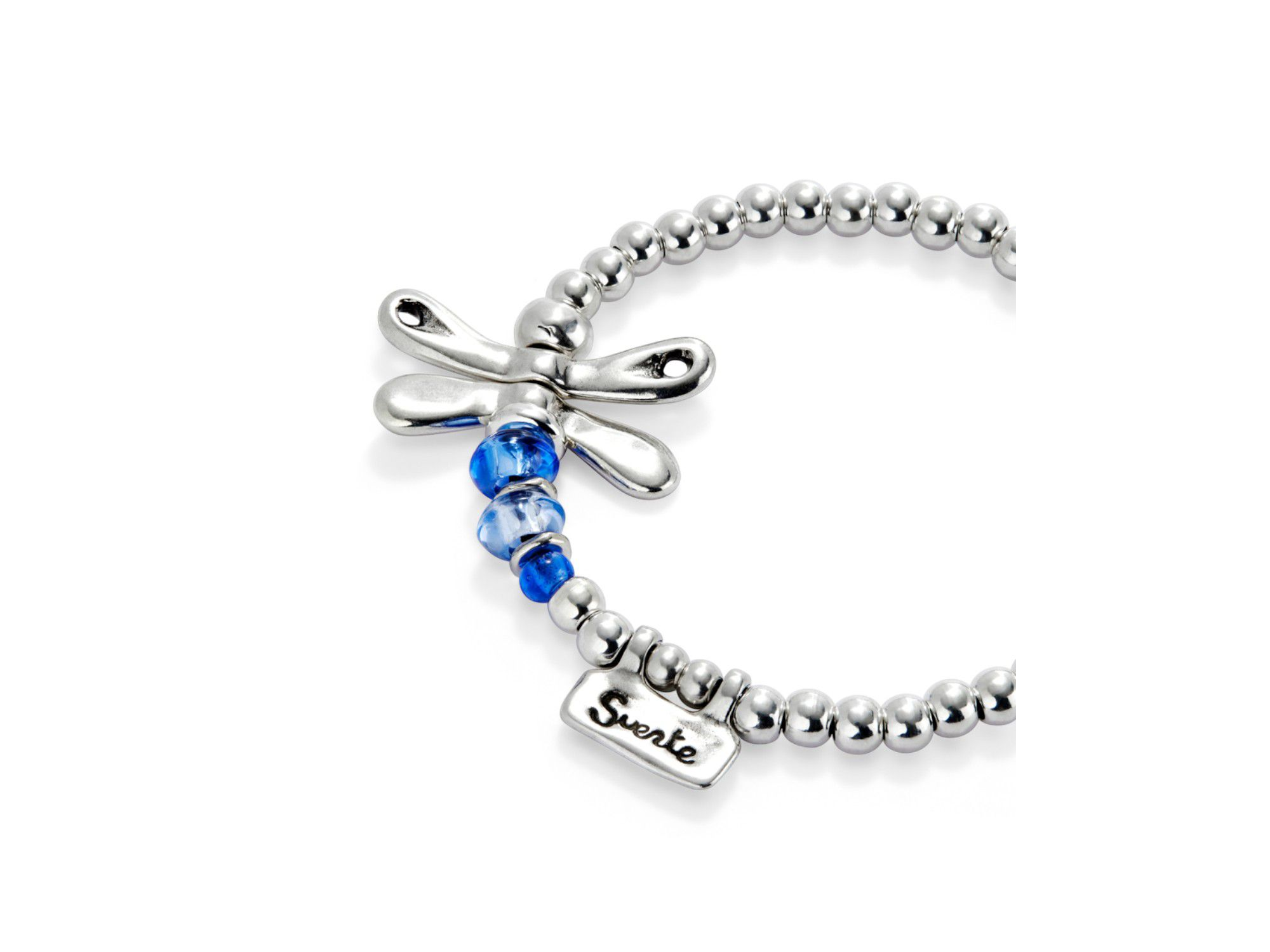 Elastic Sterling Plated Dragonfly with Blue Crystals Bracelet — Image 3