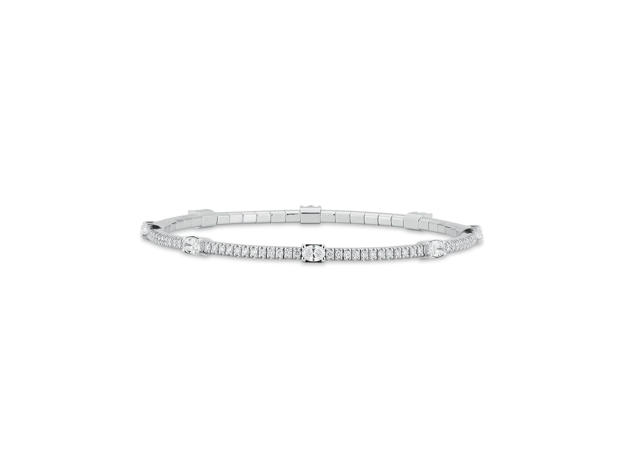 18K White Gold Oval Diamond Station Stretch Tennis Bracelet - Image 1