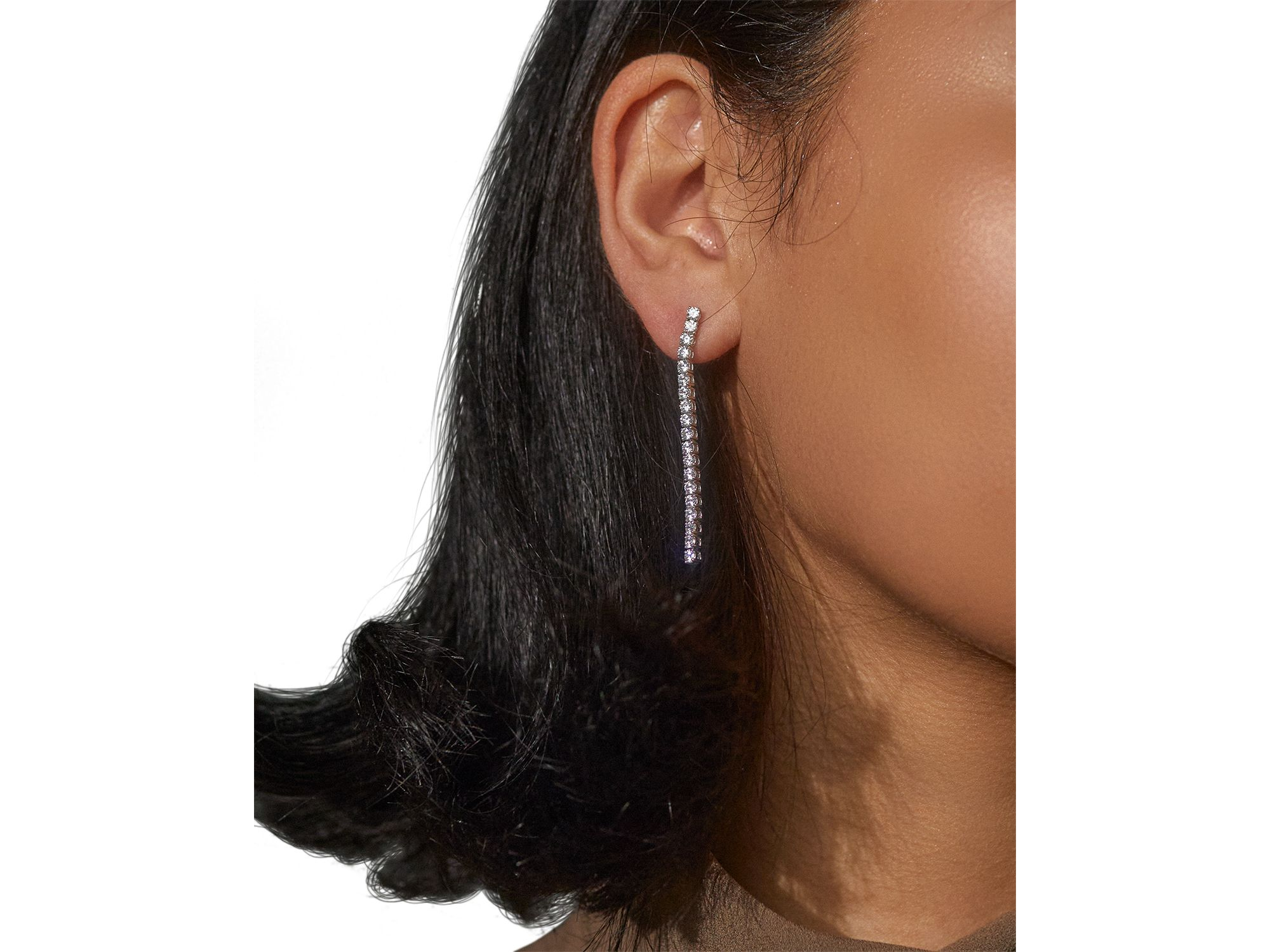 Perfect Tennis Cubic Zirconia Linear Drop Earrings in Rhodium Plated — Image 3