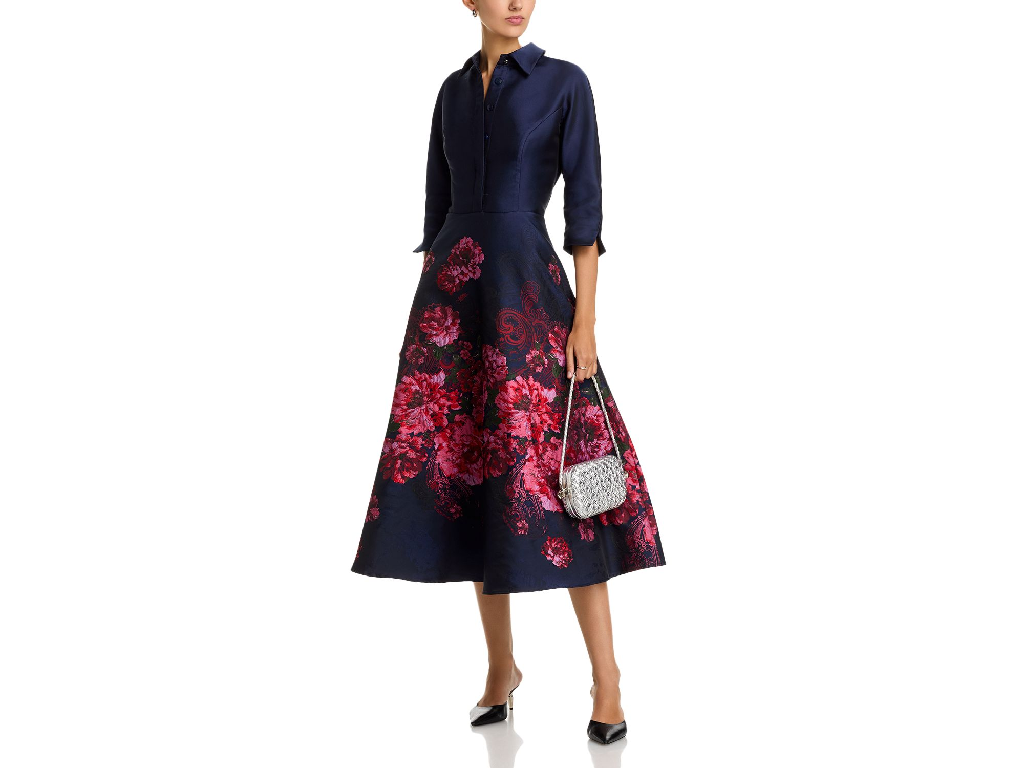 Jacquard Floral Shirt Waist Dress — Image 3