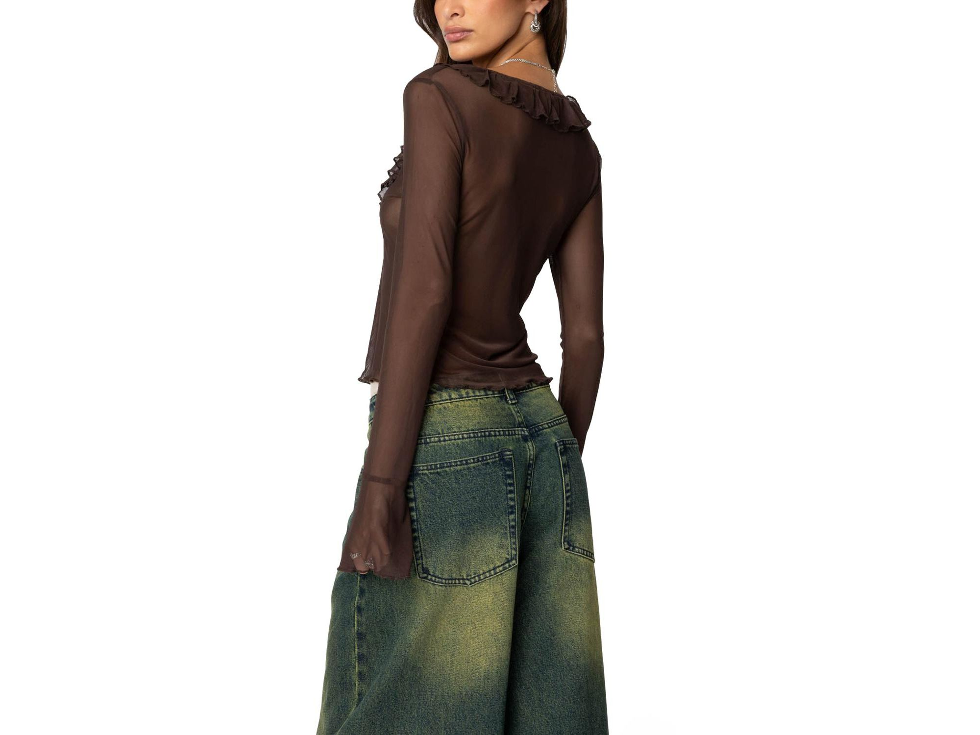 Sheer Mesh Ruffled Top — Image 3